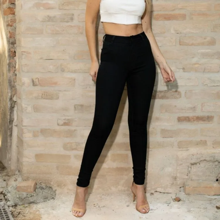 CALÇA SKINNY JEANS PRETA COM ELASTANO CINTURA ALTA