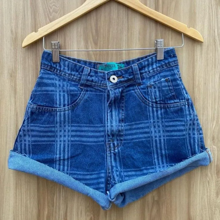 Short jeans feminino xadrez verão moda blogueira short 100% jeans promoção