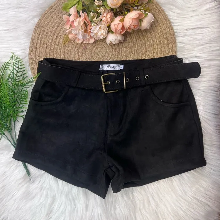 Short suede com cinto panpan fashion feminina