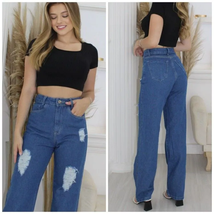 Wide leg delave destroyer Denim