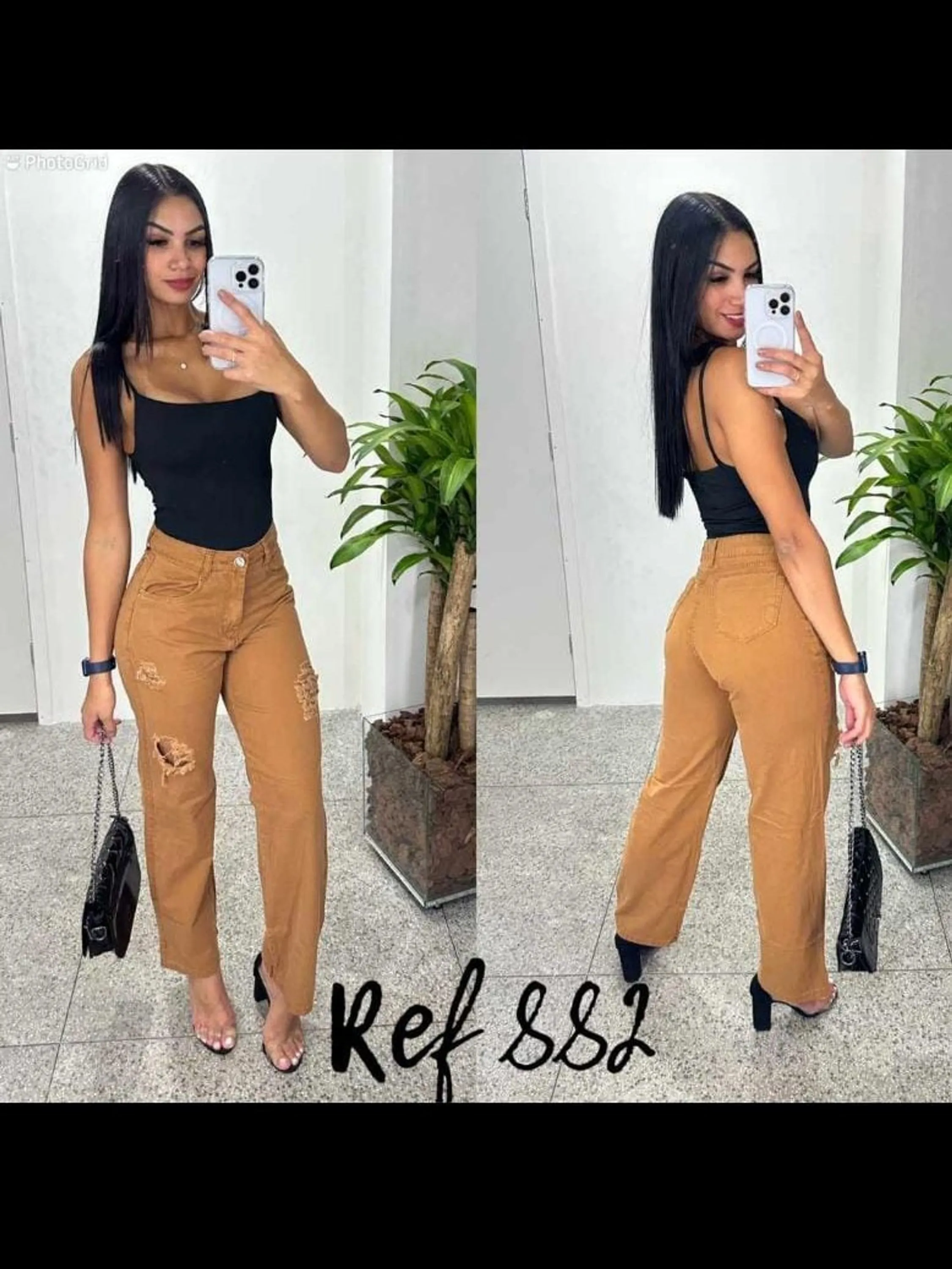 Wide leg marrom rasgadinha qualidade premium