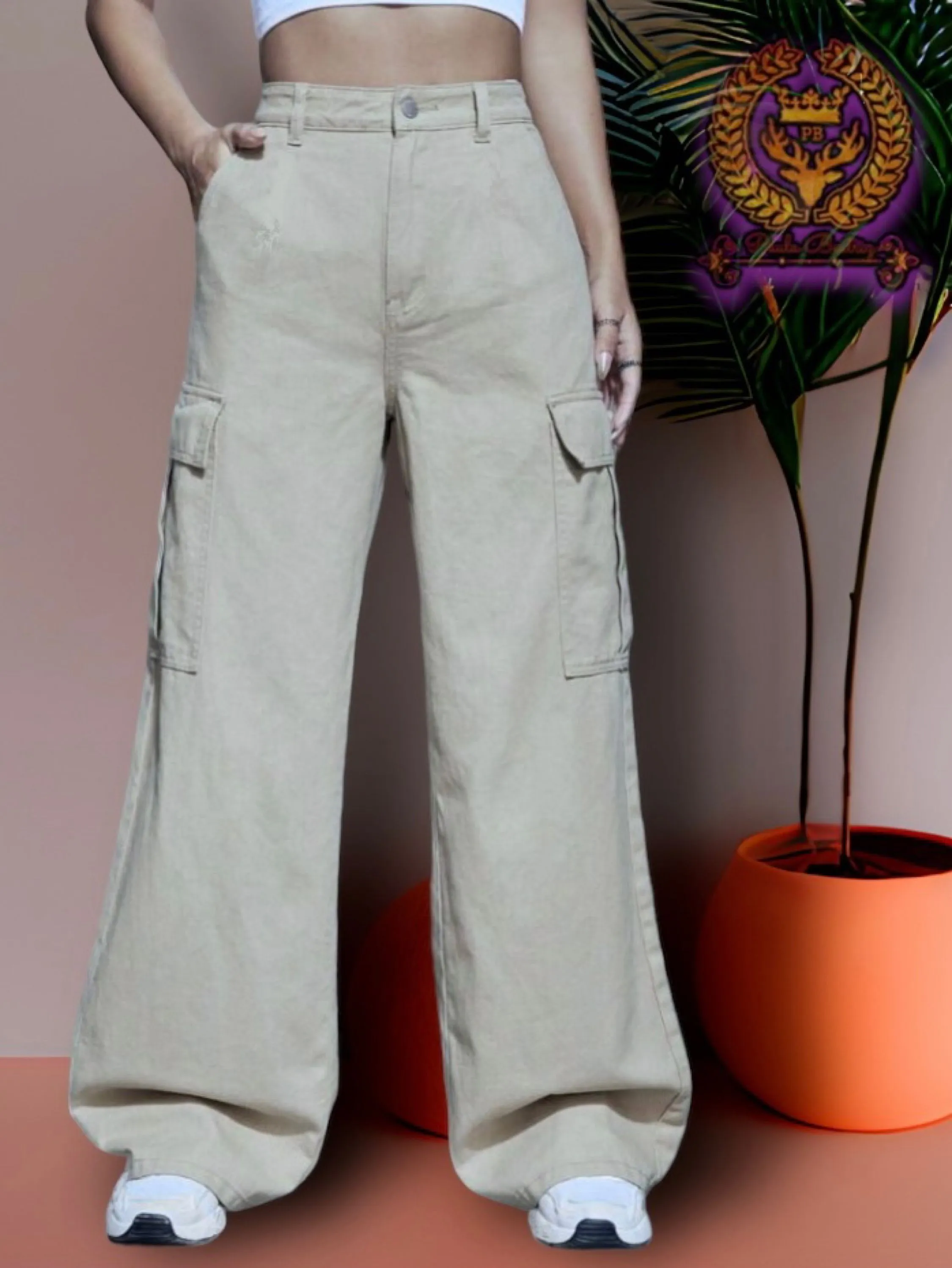 Calça cargo  bege wide leg paul_a_beatri_z_jeans