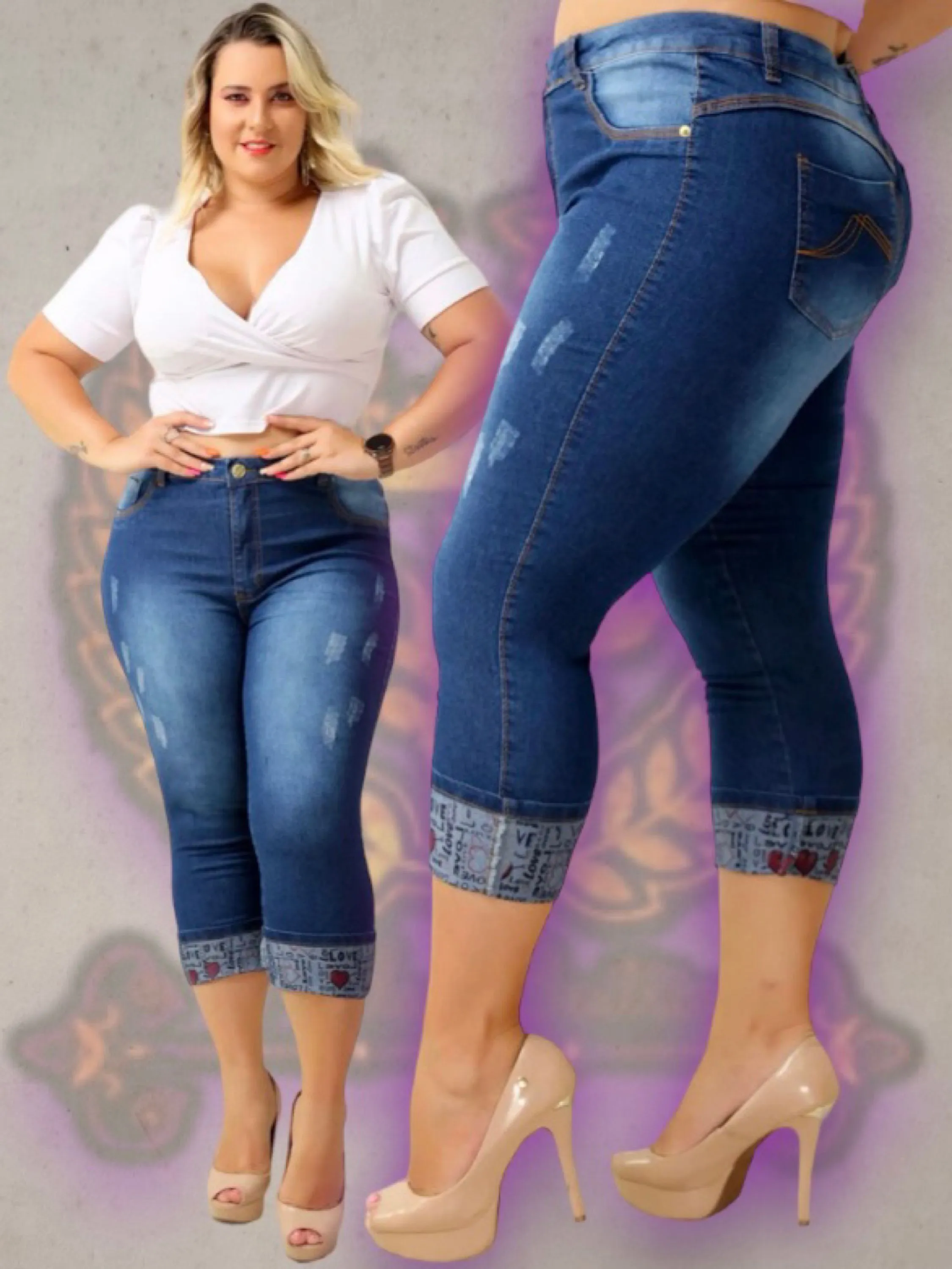 Plus size jeans (capri  barra love )calça feminina paul_a_beatri_z_jeans(189)