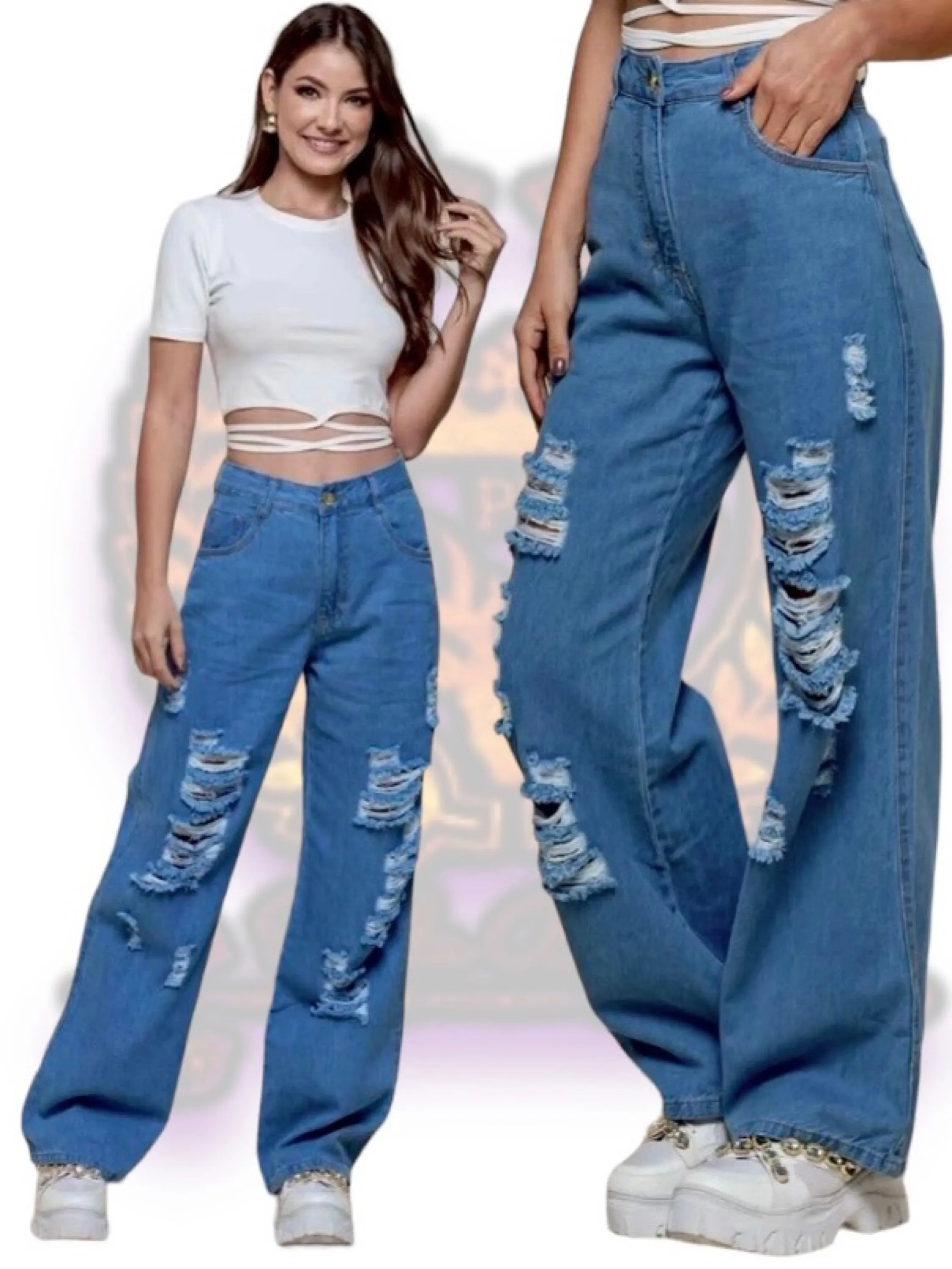 ‏Wide leg jeans feminina ( paul_a_beatri_z_jeans)(2040)