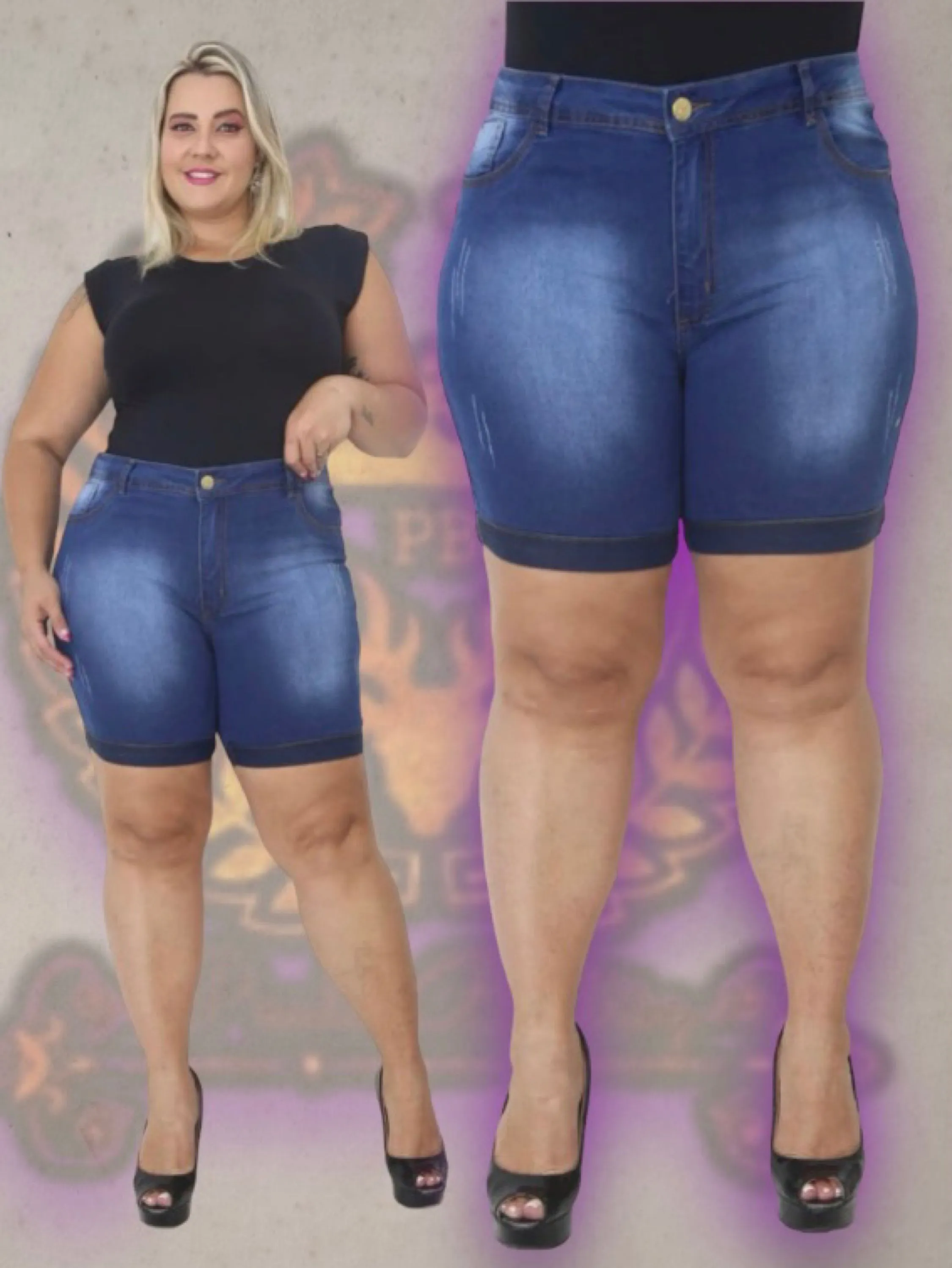 Plus size jeans bermuda feminina paul_a_beatri_z_jeans cod (222)