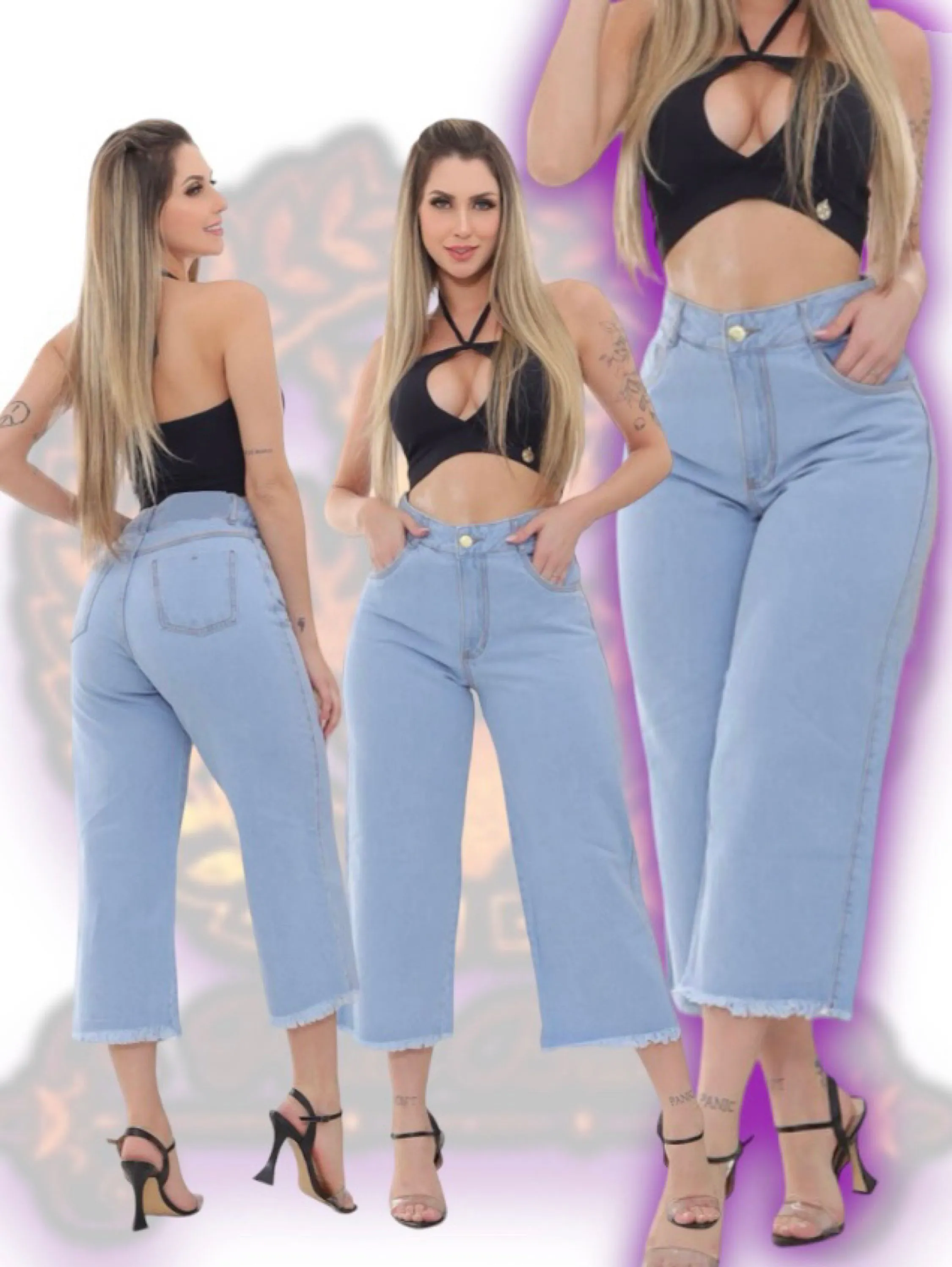 Calça pantacourt wide leg jeans paul_a_beatri_z_jeans (2000)