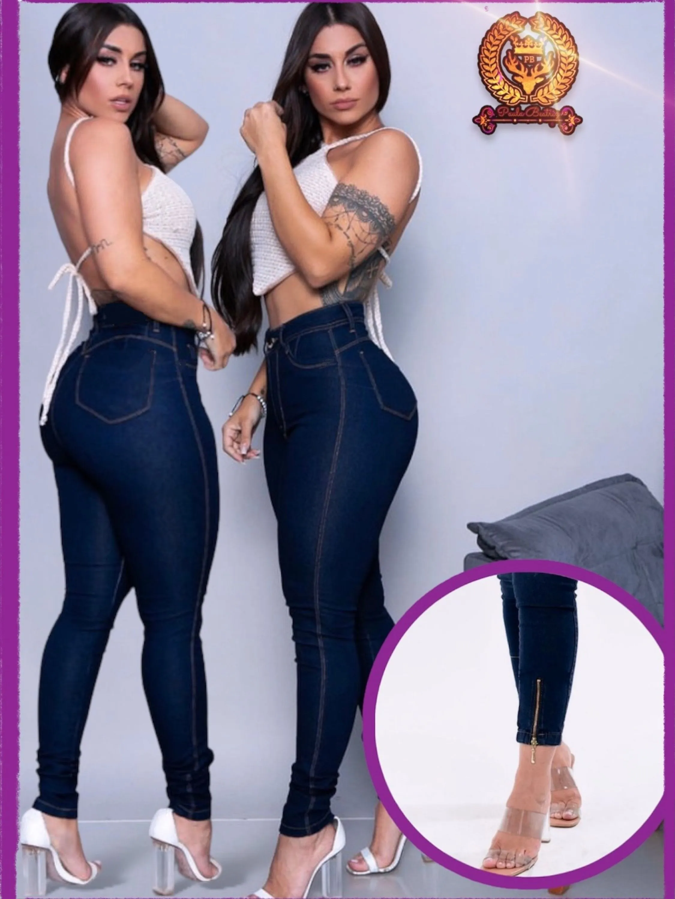 Calça jeans skinny feminina( com zíper na barra) com lycra fabricante Paul_a_beatri_z_jeans