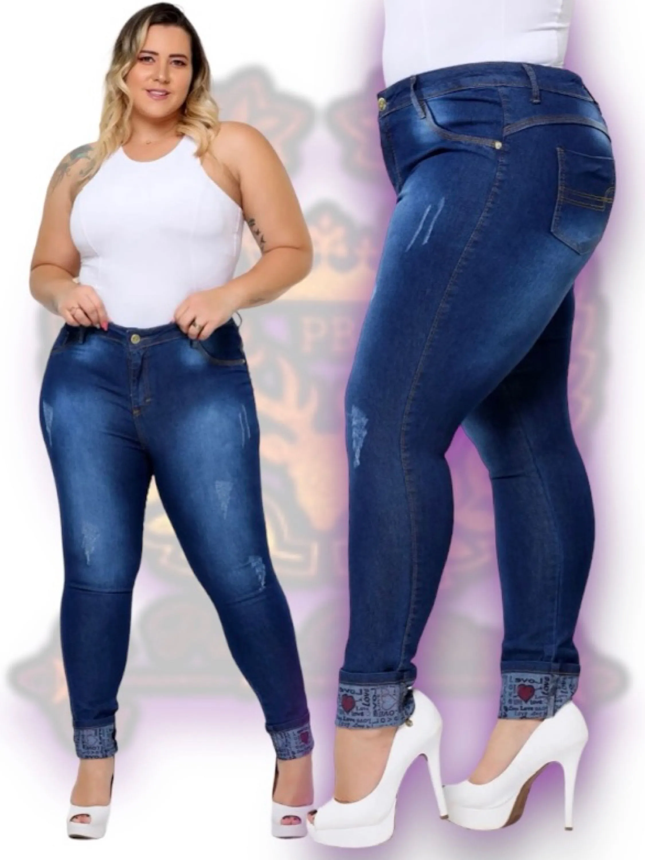 Plus size jeans  skinny feminina ( barra love)paul_a_beatri_z_jeans ( 280)