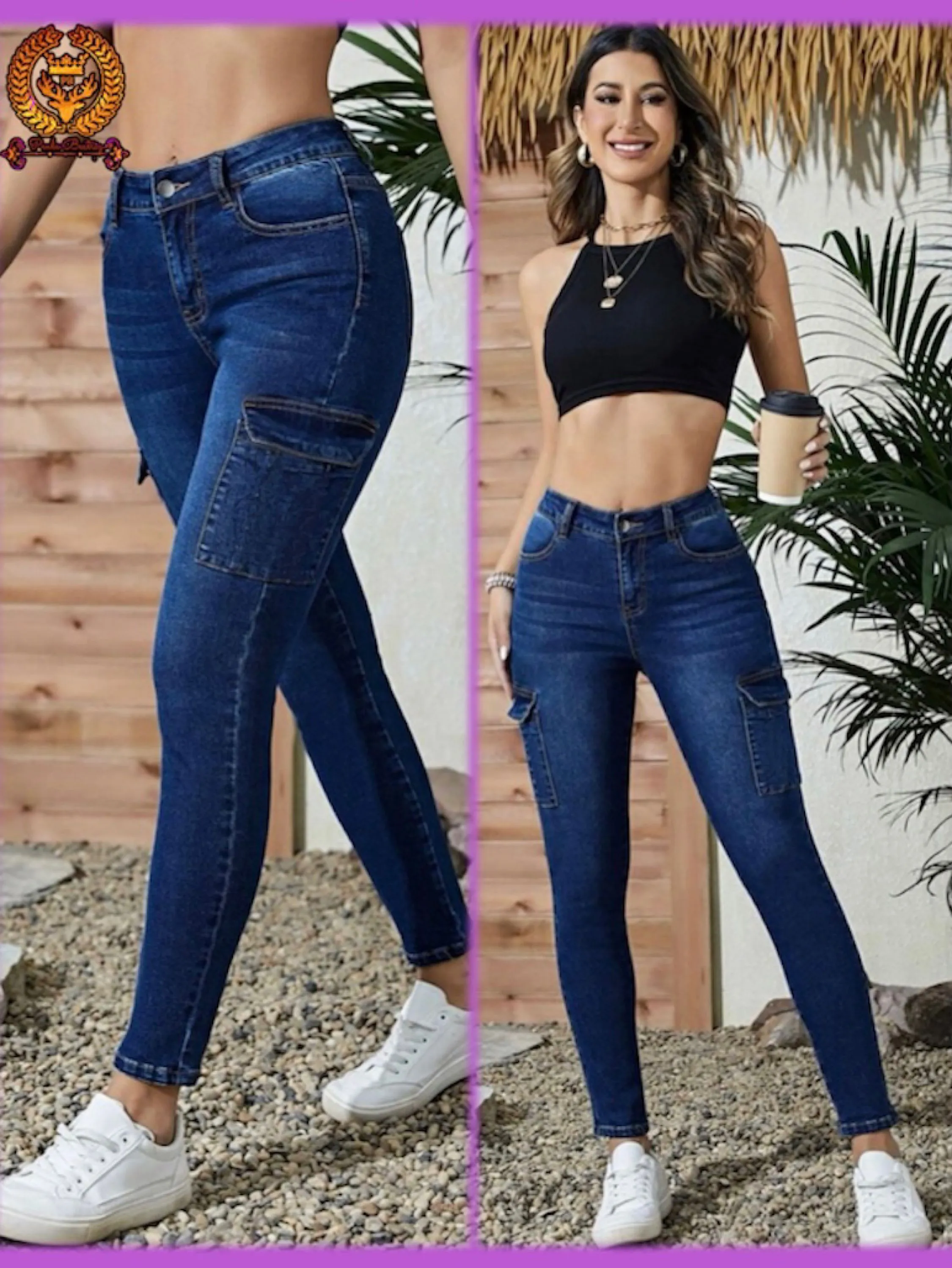 Calça Jeans cargo skinny feminina com lycra (com bolso). fabricante paul_a_beati_z_jeans