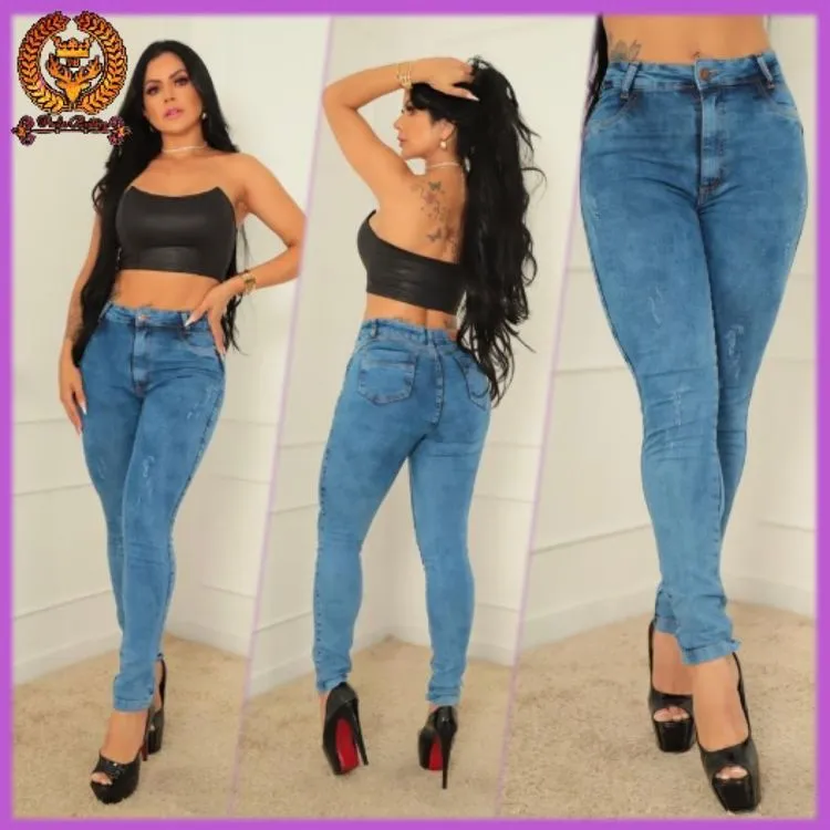 Calça jeans feminina skinny marmorizada com lycra  paul_a_beatri_z_jeans