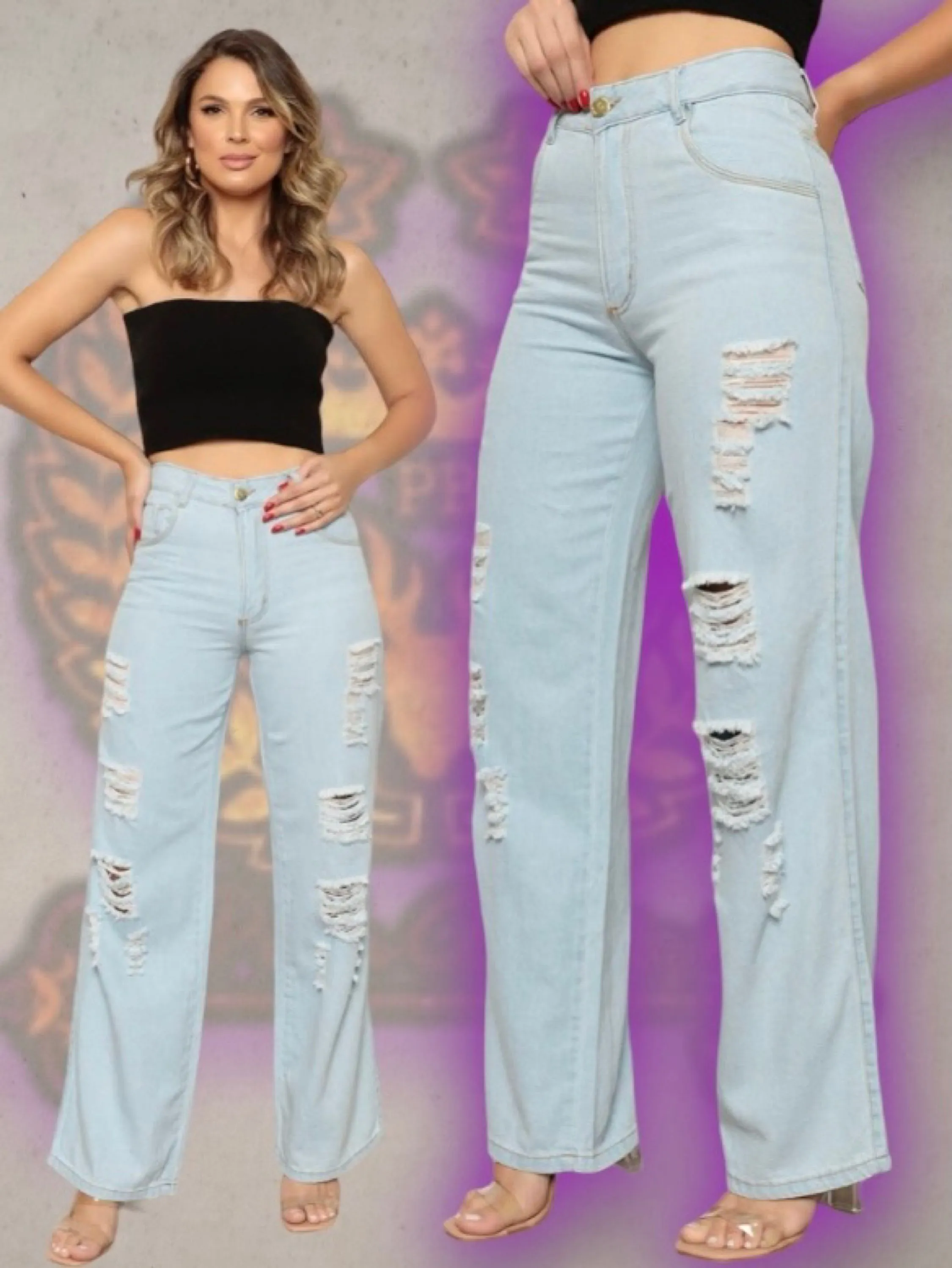 Wide leg calça jeans feminina ( paul_a_beatri_z_jeans)