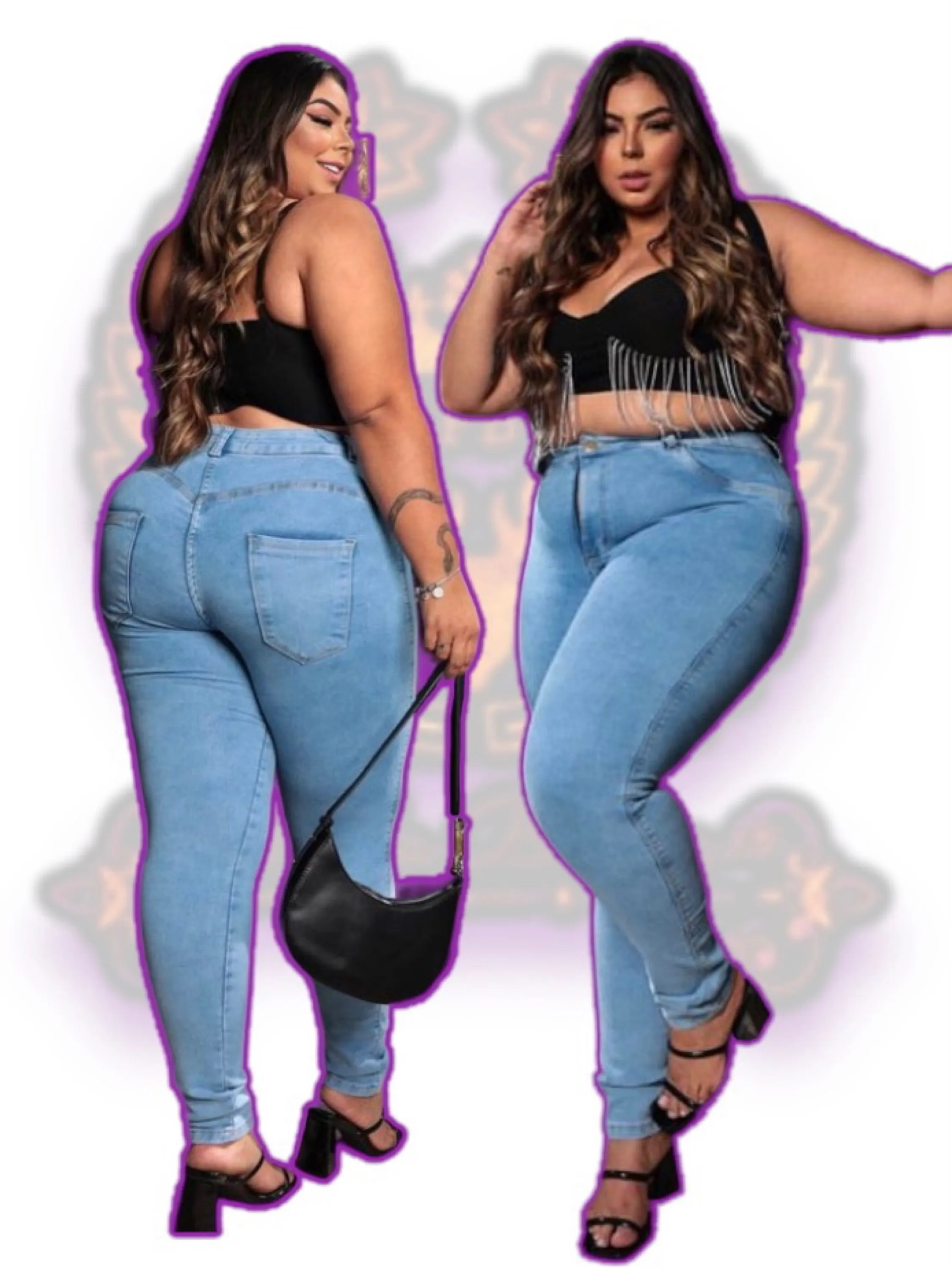 Plus size Calça jeans feminina(plus size skinny )com lycra preta paul_a_beatri_z_jeans