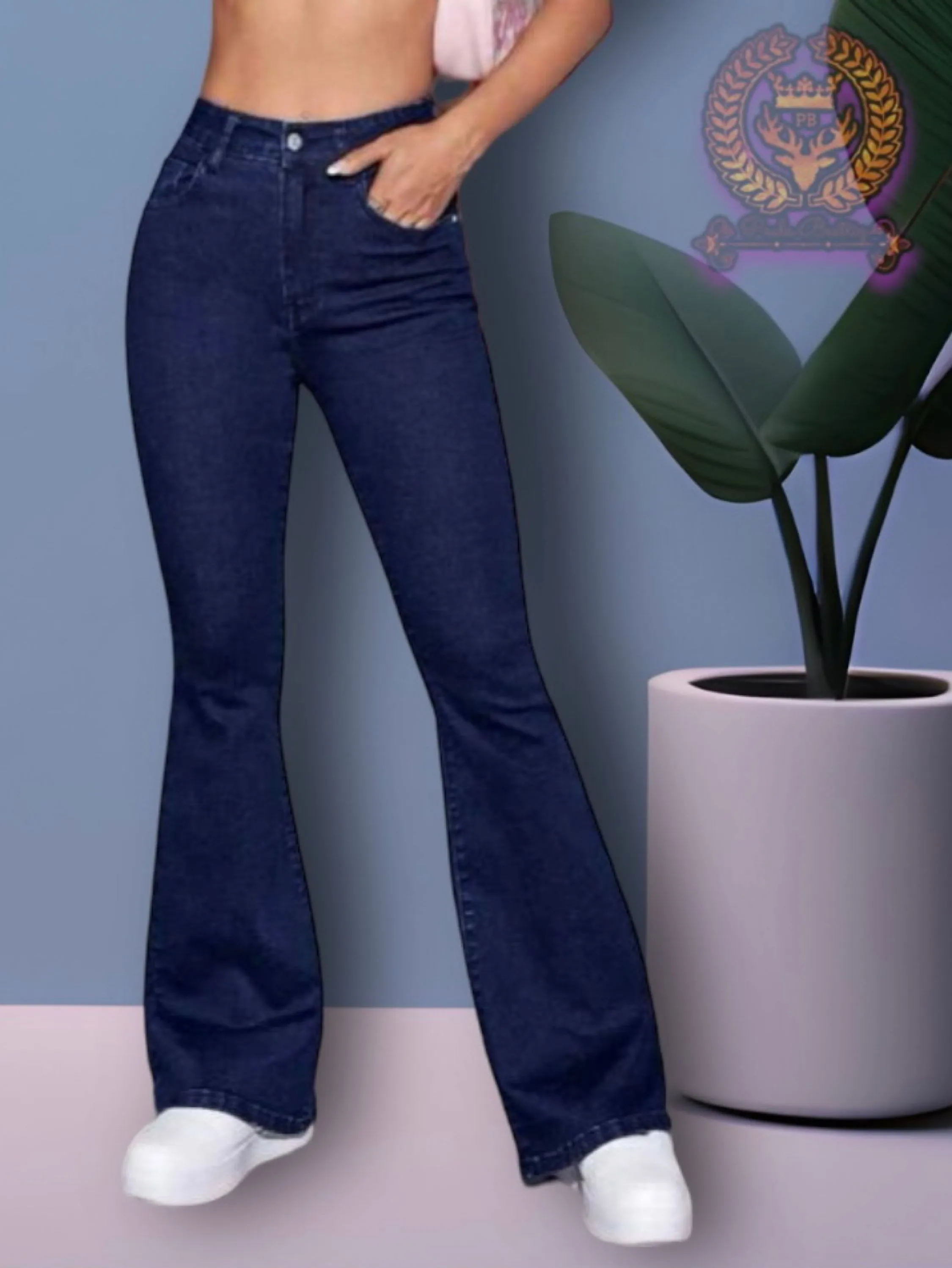 Calça flare jeans  feminina com lycra paul_a_beatri_z_ jeans