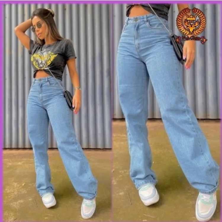 Wide leg calça jeans feminina sem lycra fabricante Paul_a_beatri_z_jeans