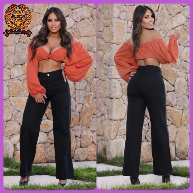 Wide leg preta black jeans feminina sem lycra   Paul_a_beatri_z_jeans