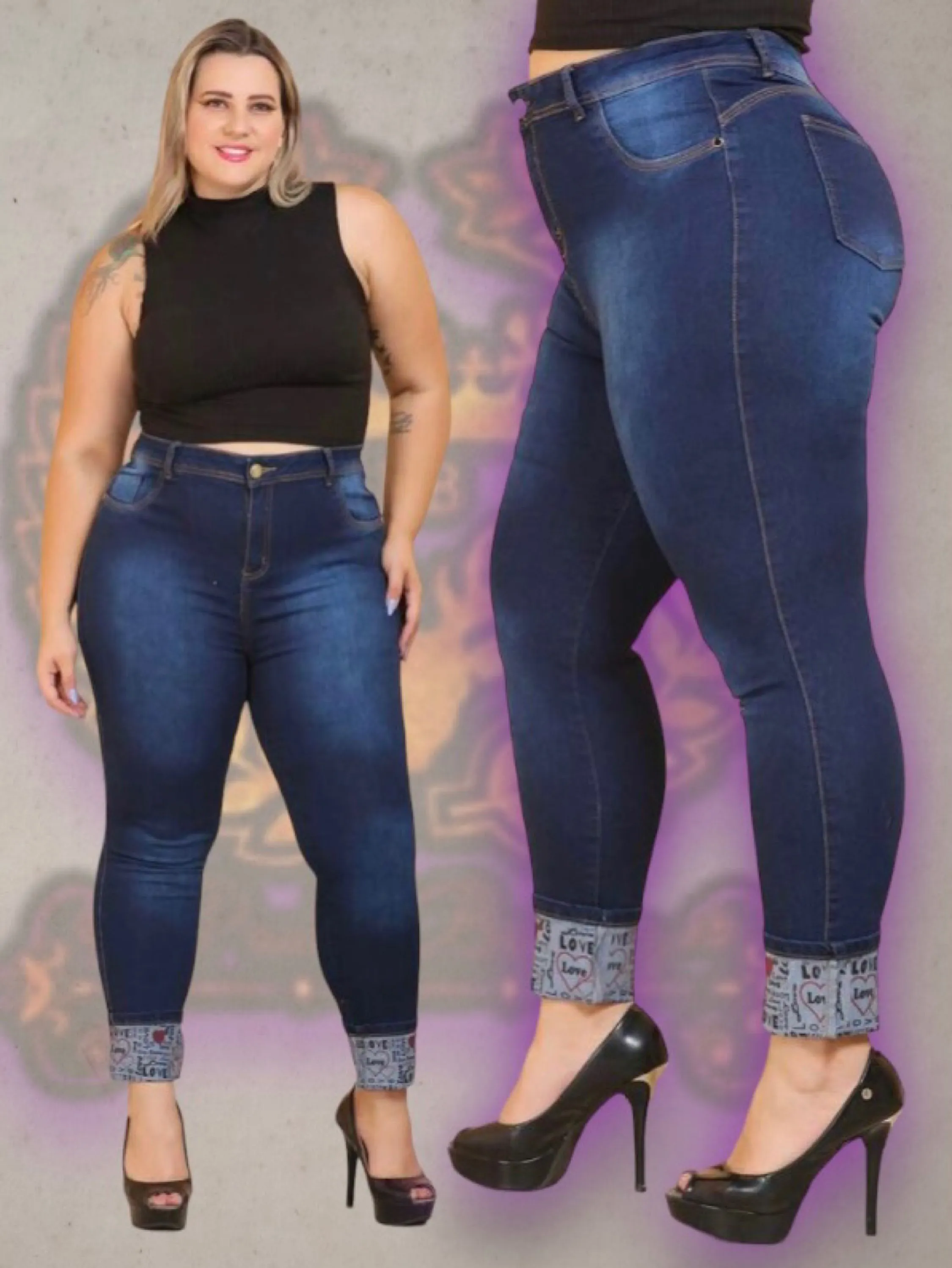 Calça jeans Plus size jeans  skinny feminina ( barra love)paul_a_beatri_z_jeans ( 291)