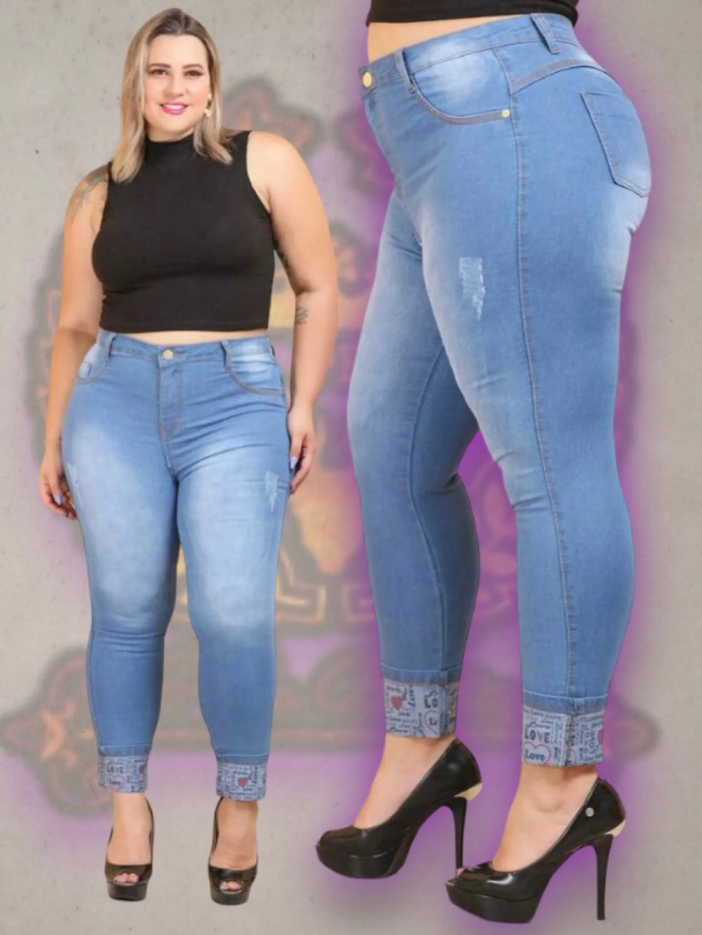 Plus size jeans  skinny feminina ( barra love)paul_a_beatri_z_jeans ( 262)