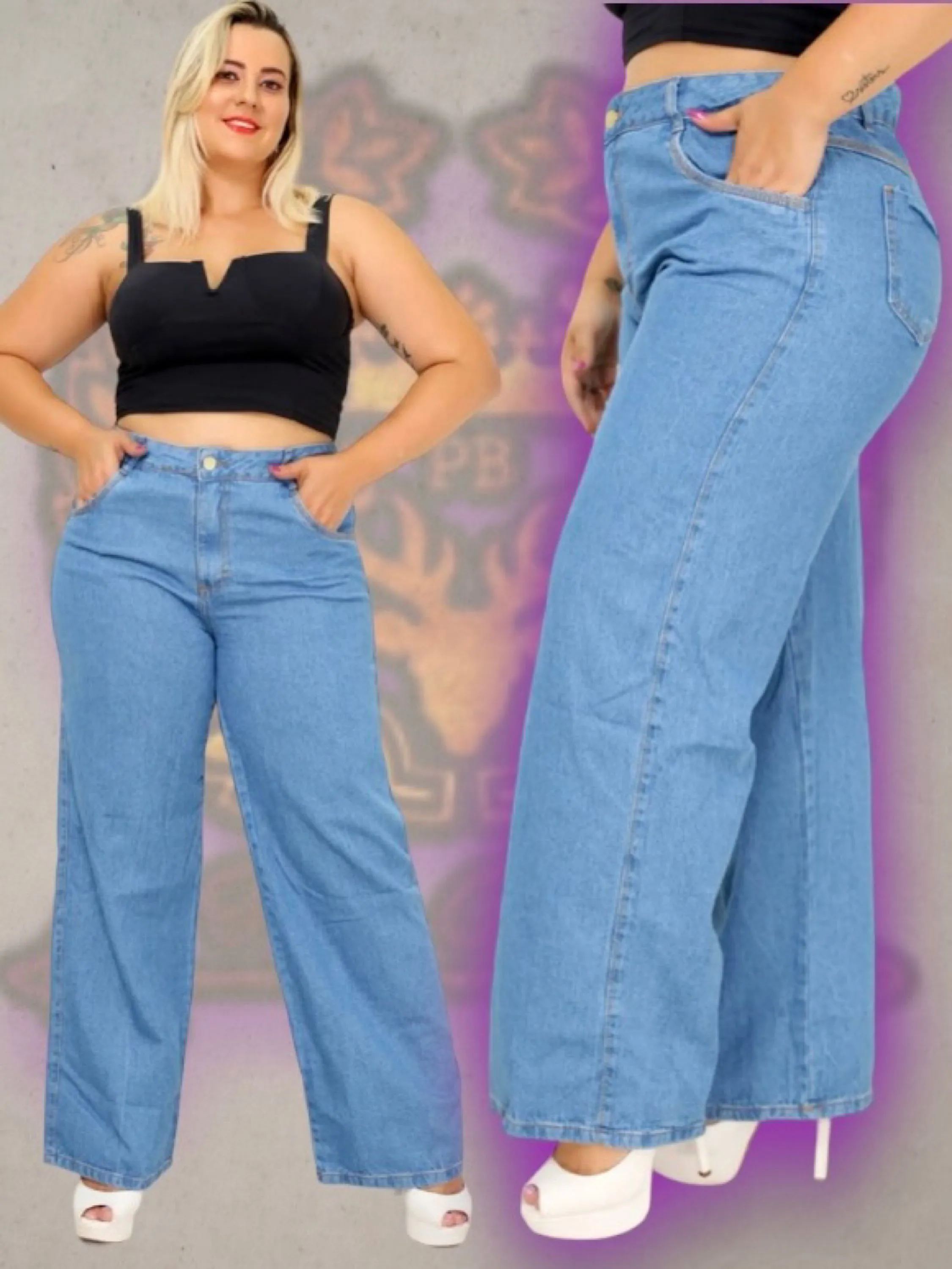 Plus size   Jeans wide leg (pantalona) feminina paul_a_beatri_z_jeans