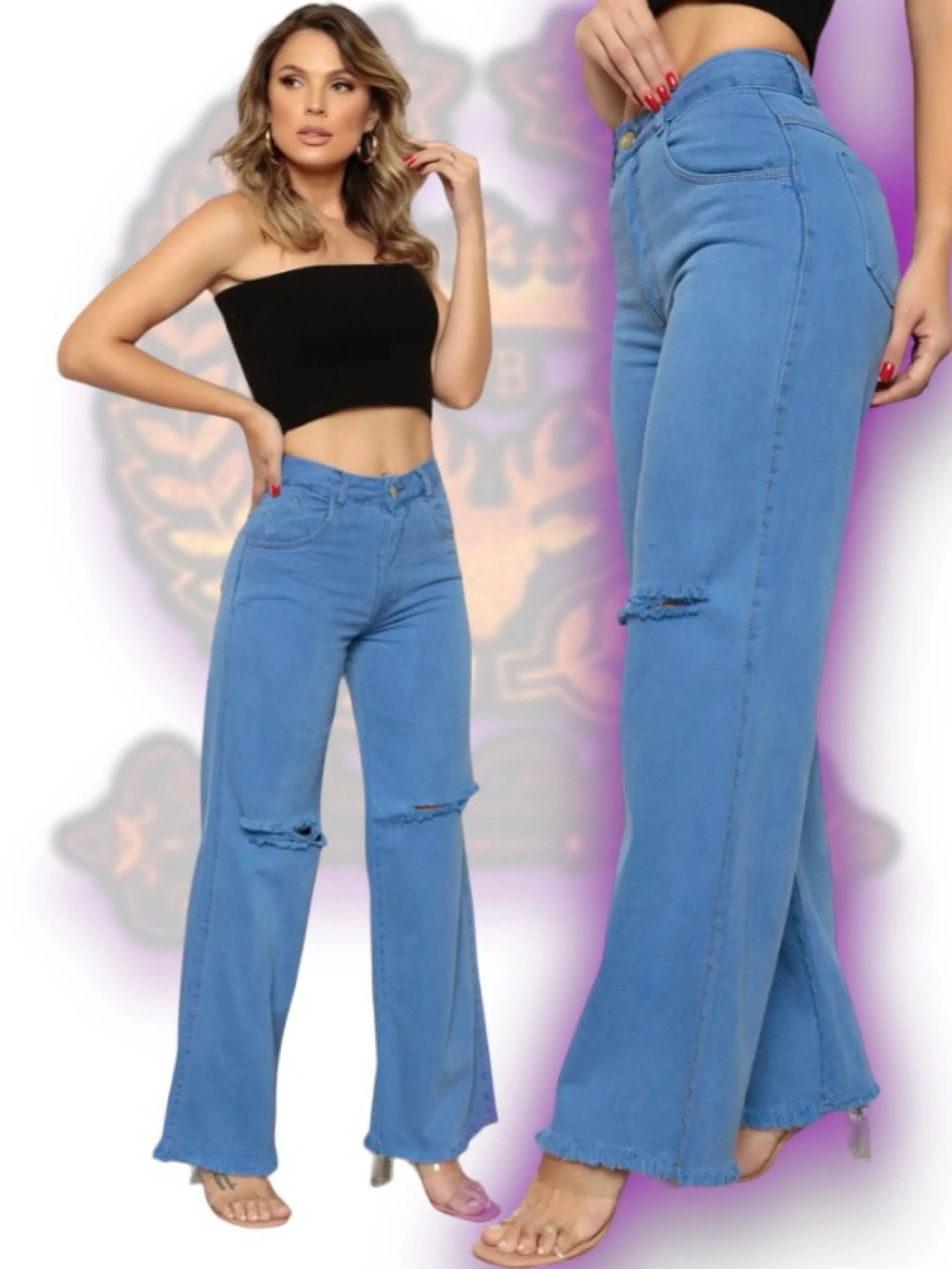 Wide leg calça jeans feminina ( paul_a_beatri_z_jeans)