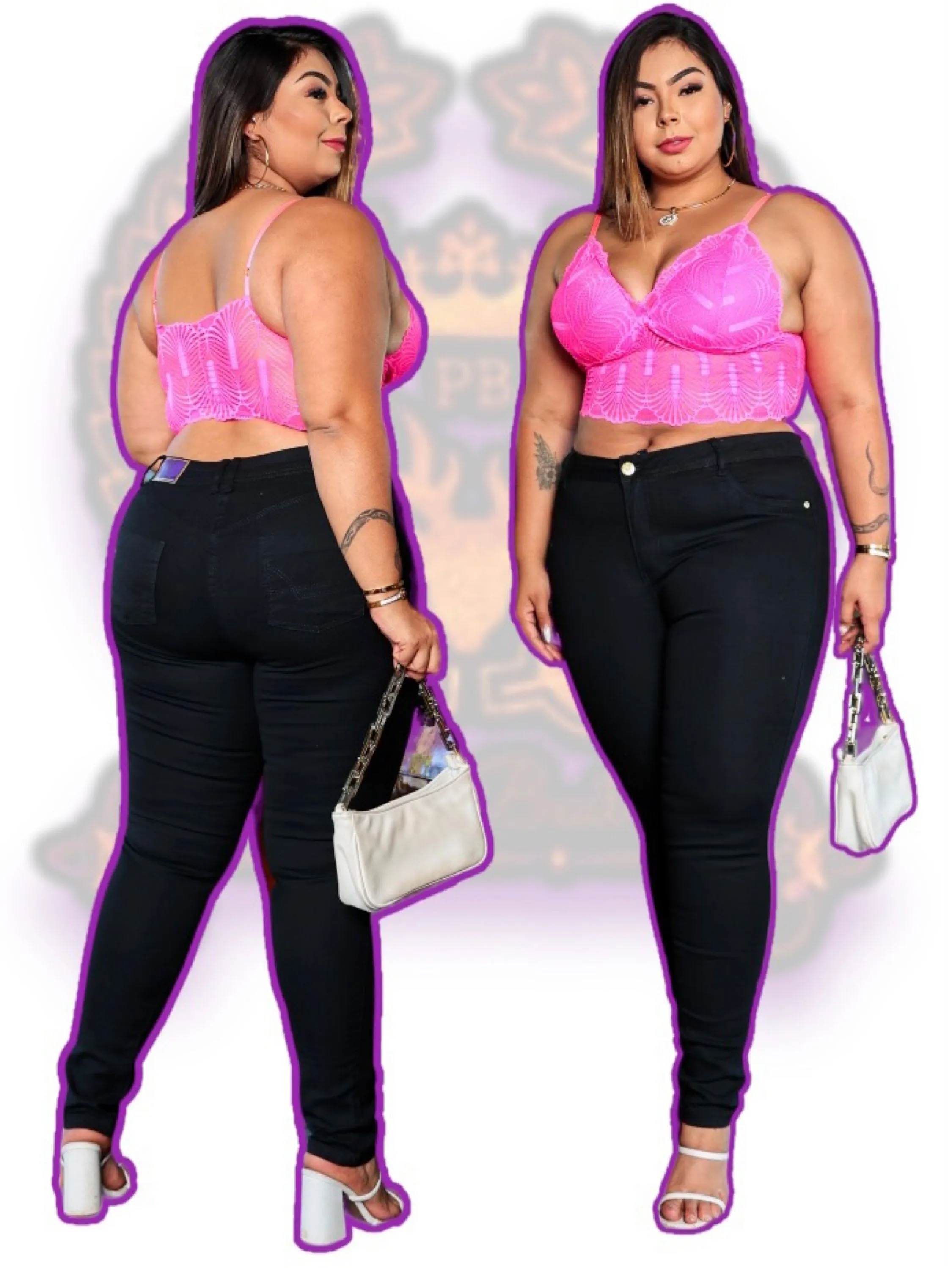 Plus size Calça jeans feminina (plus size skinny )com lycra preta paul_a_beatri_z_jeans