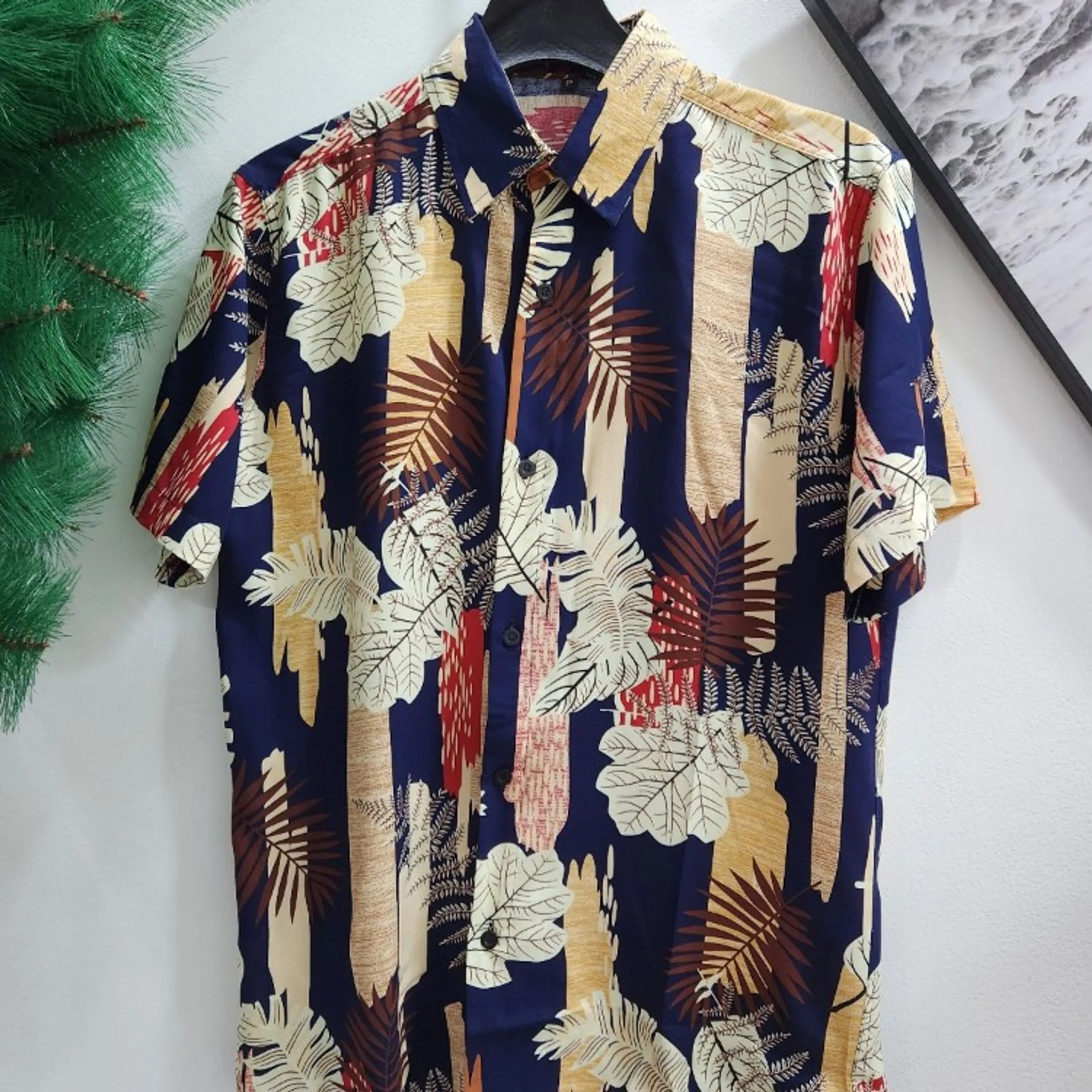 Camisa Floral Havaiana Praia Verão Masculino Manga Curta De Botão Tecido Viscose