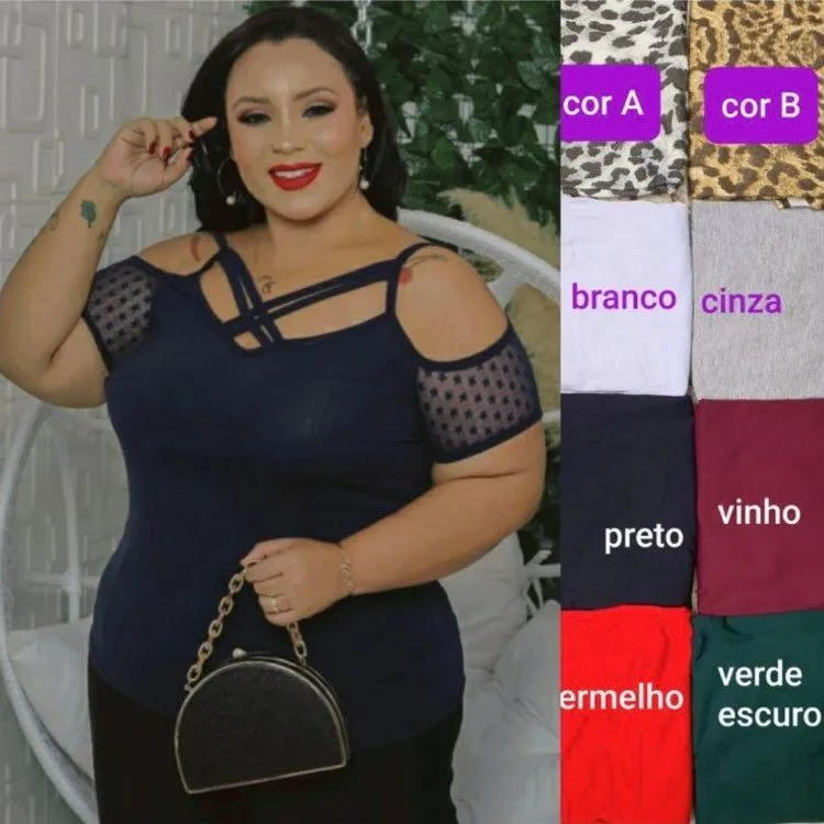 plussize blusa manga curta pink girl