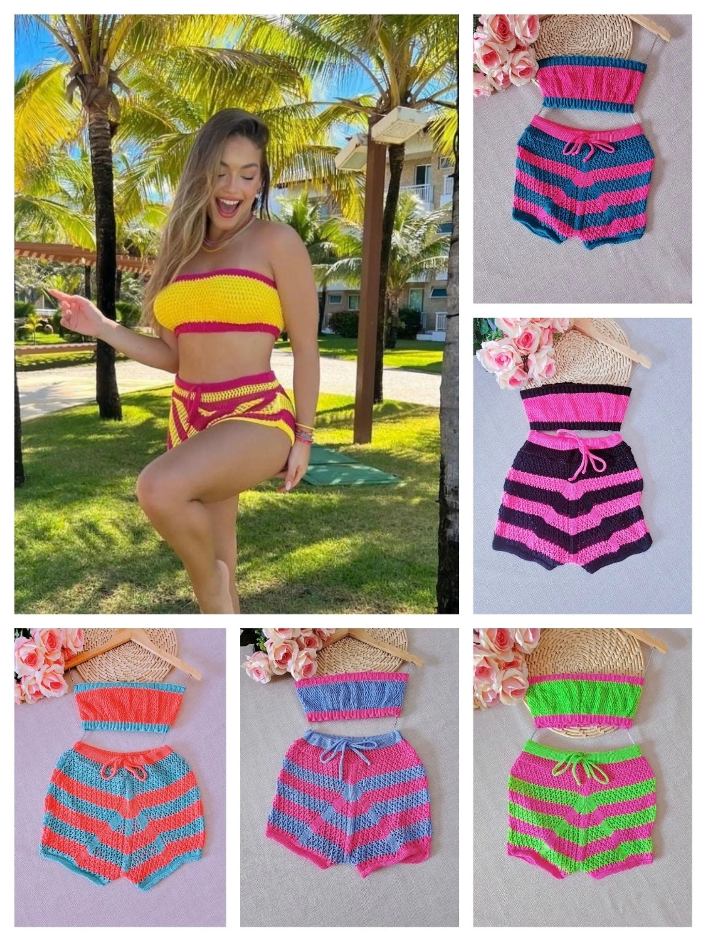 conjunto moda praia pink girl