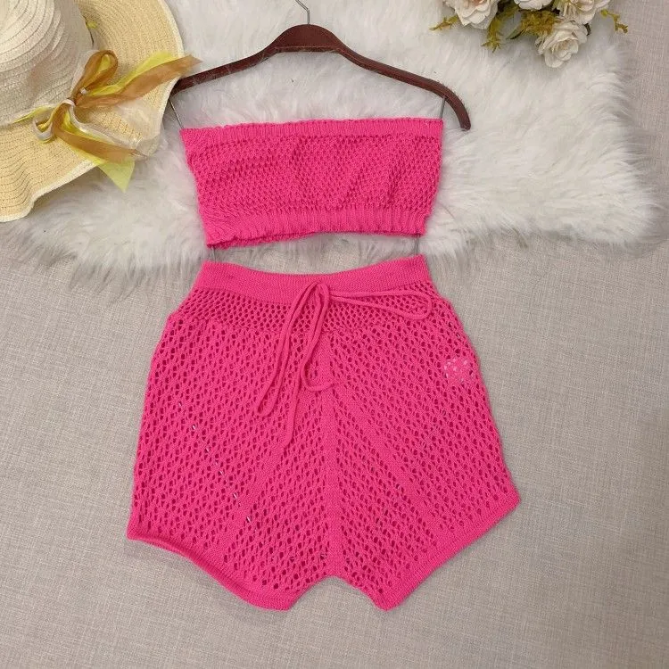 conjunto moda praia pink girl