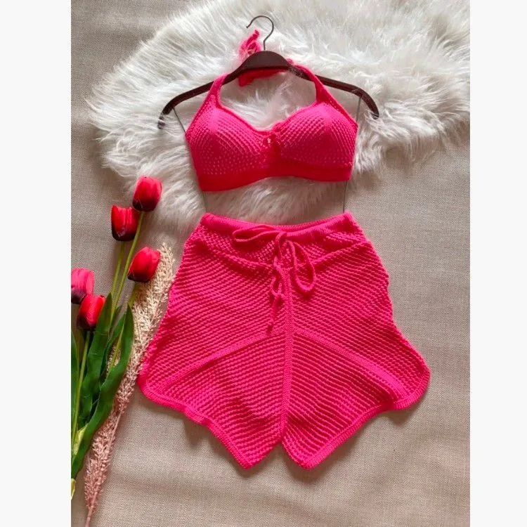 conjunto moda praia pink girl