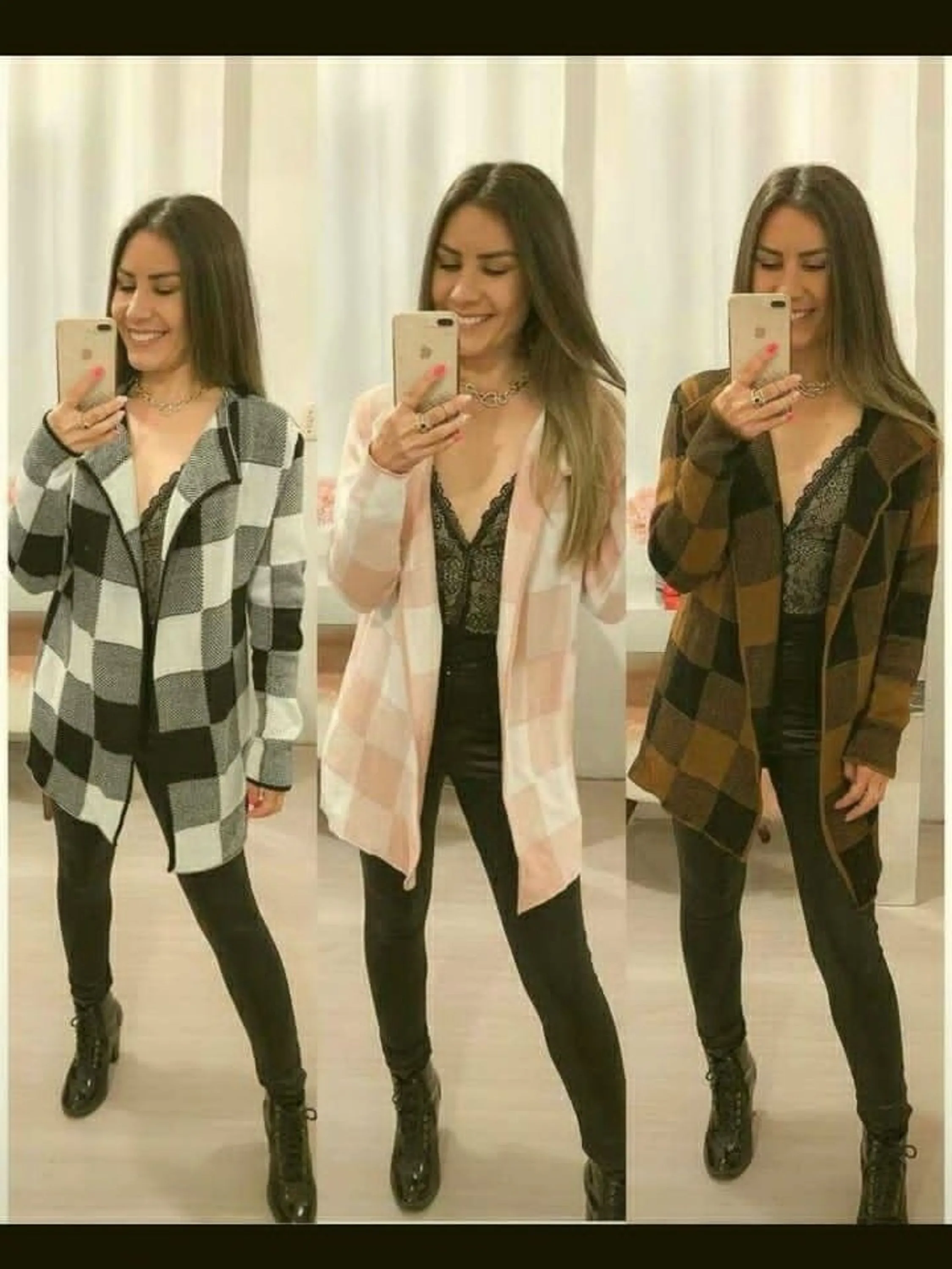 Cardigan xadrez kimono moda feminina platataforma da moda