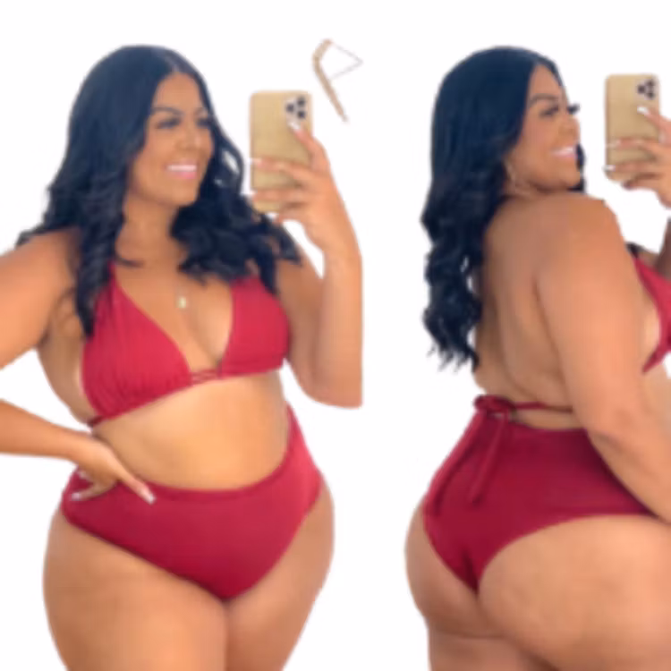 Conjunto de Biquíni Cortininha Plus Size com Bojo