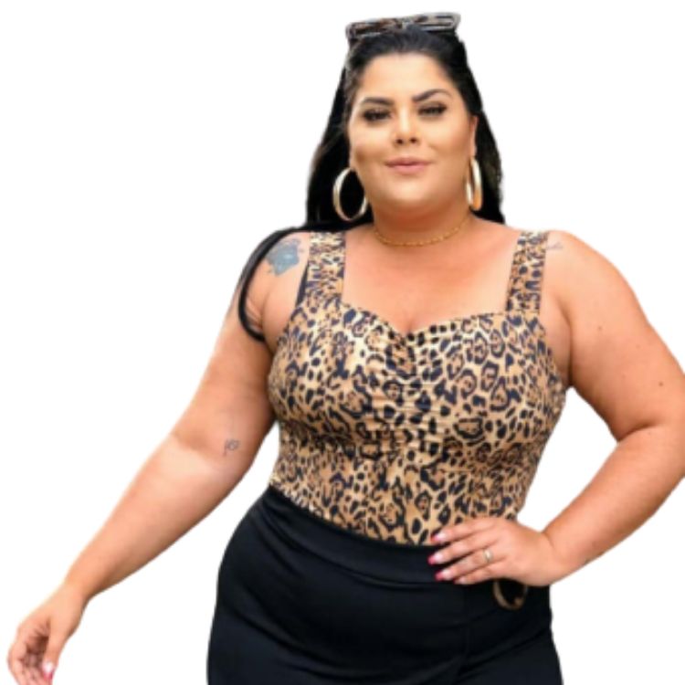 Bory Maiô Franzido Drapeado de Alças Plus Size