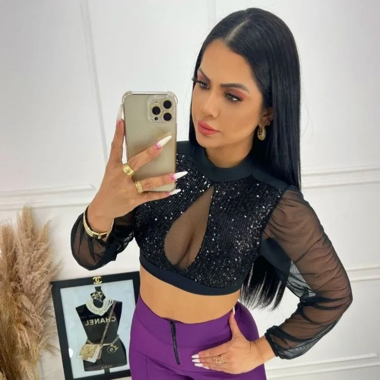 Blusa Cropped Paete Manga Longa
