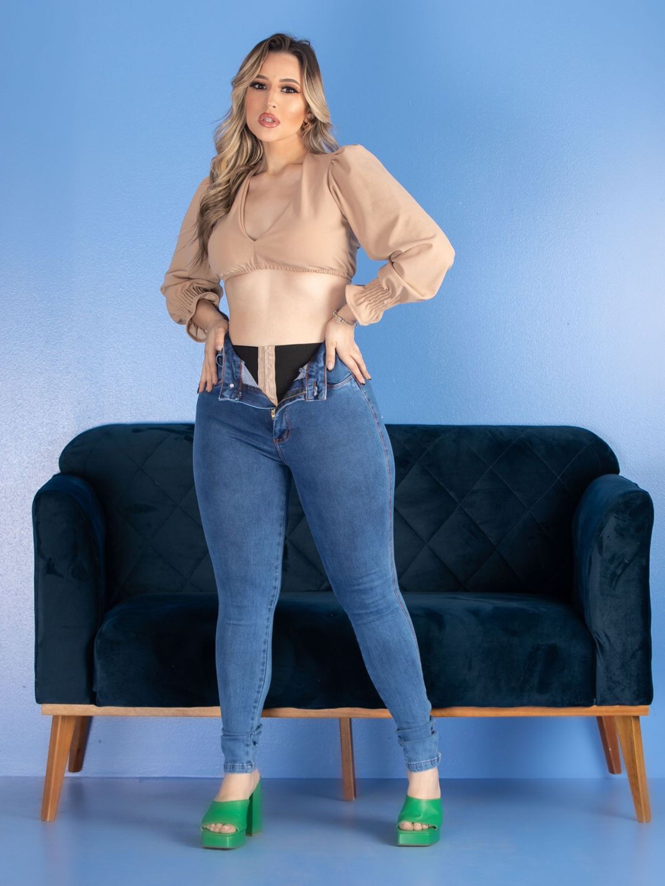 Calça jeans super lipo com elastano linha premium, cintura alta