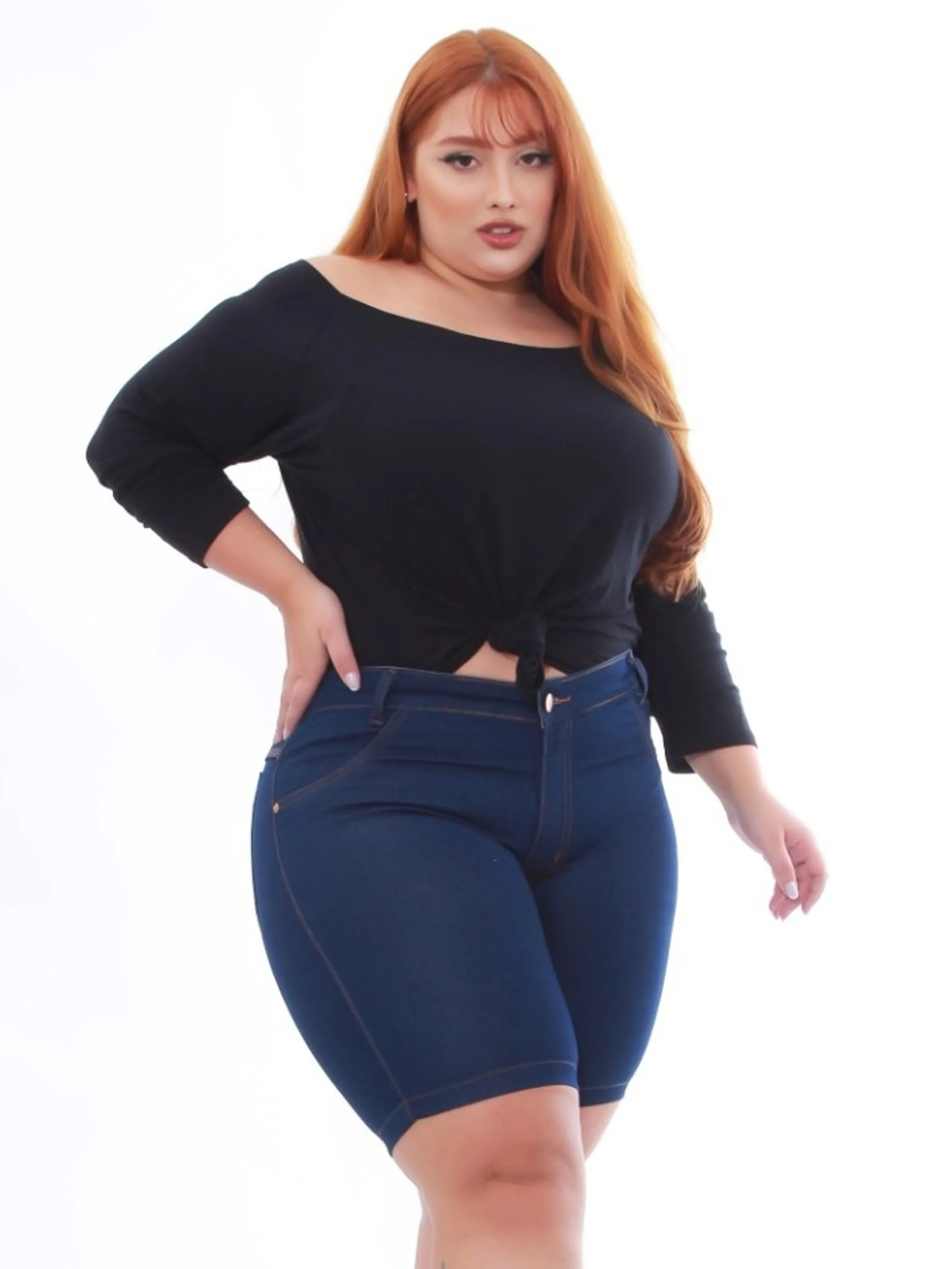 Pedal/bermuda jeans plus size