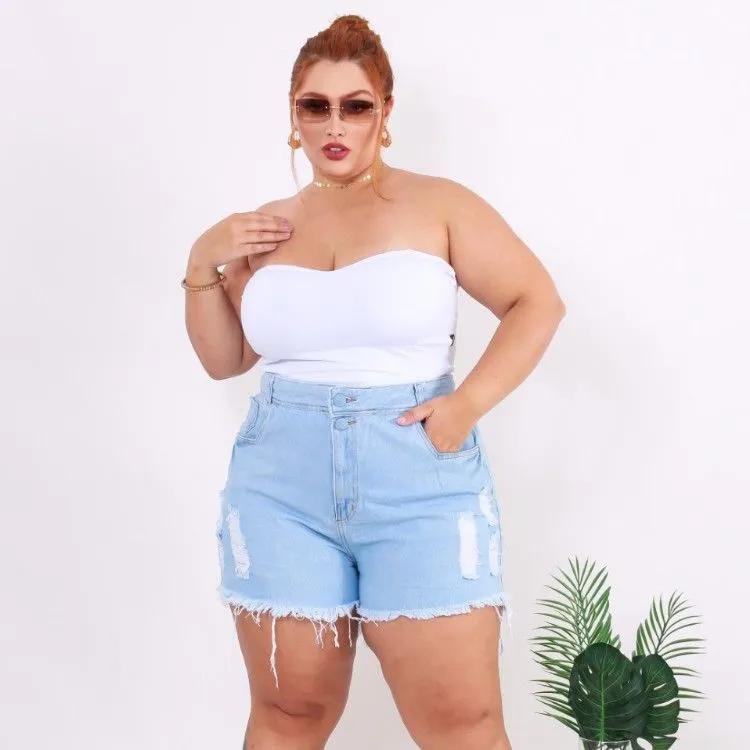 Short jeans plus size cintura alta