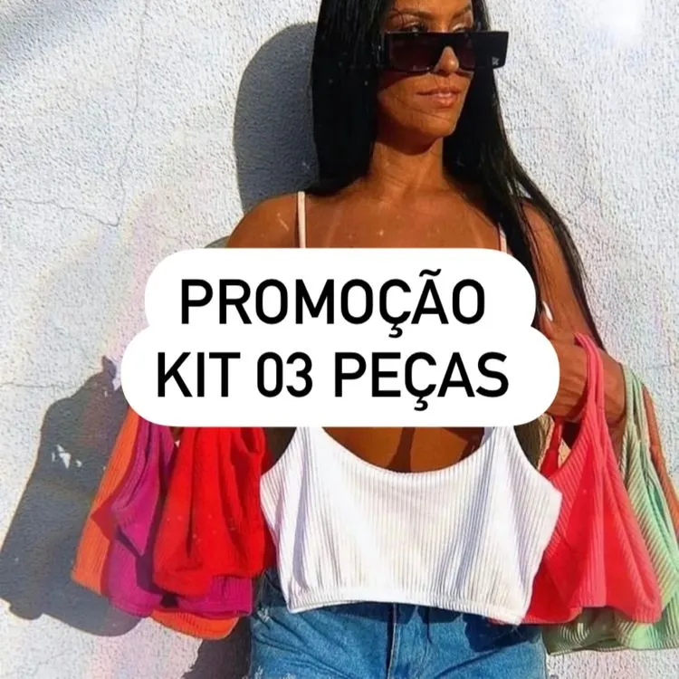 PROMOÇÃO ** Kit 03 Cropped Canelado Elástico