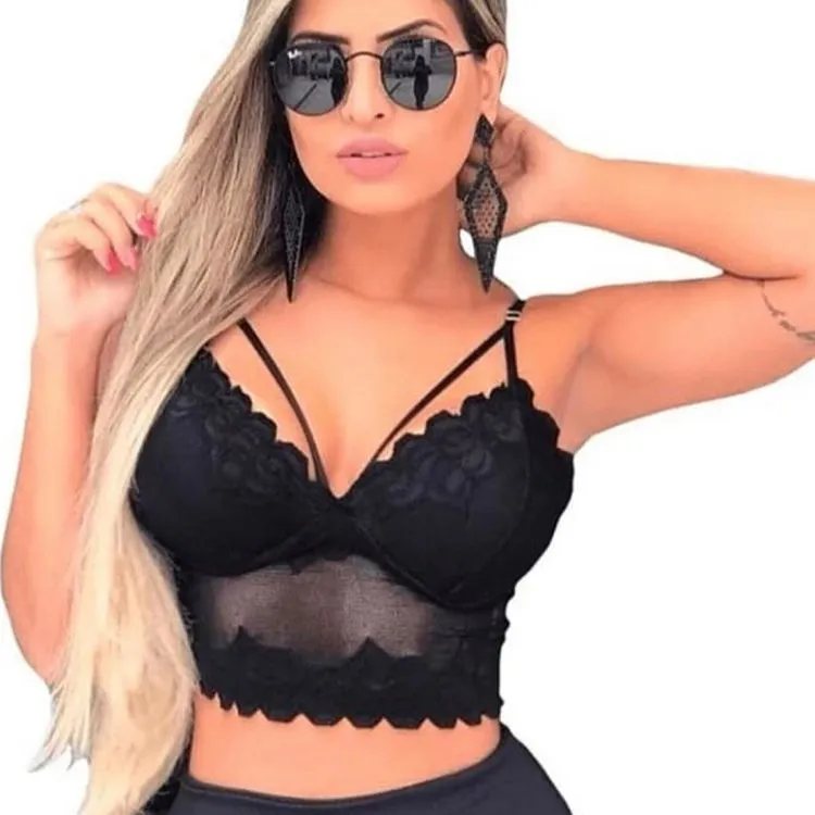 Cropped Tule Renda Duas Alças