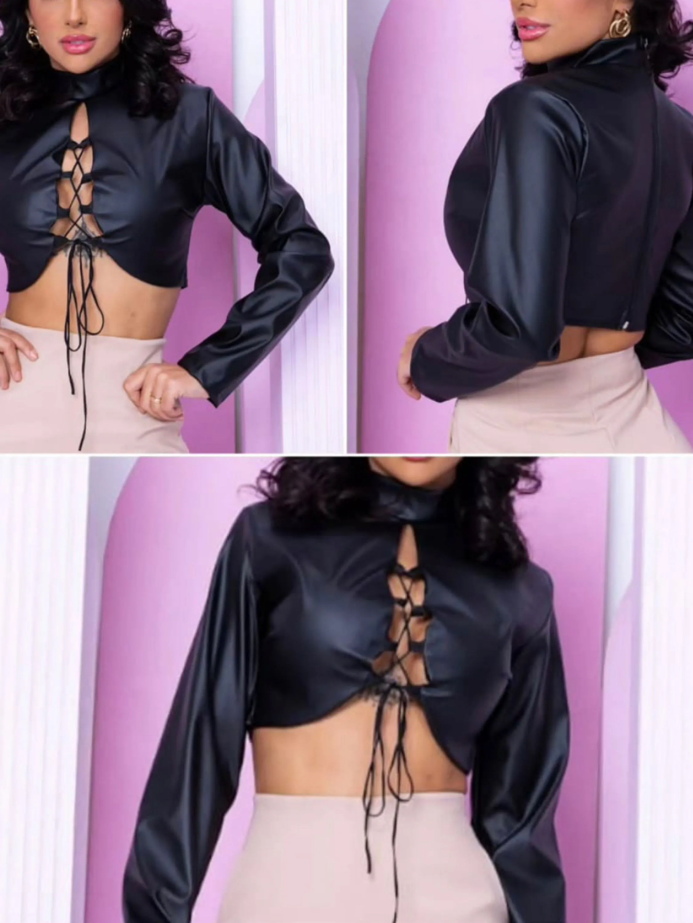 Blusa Feminina Manga longa Cropped