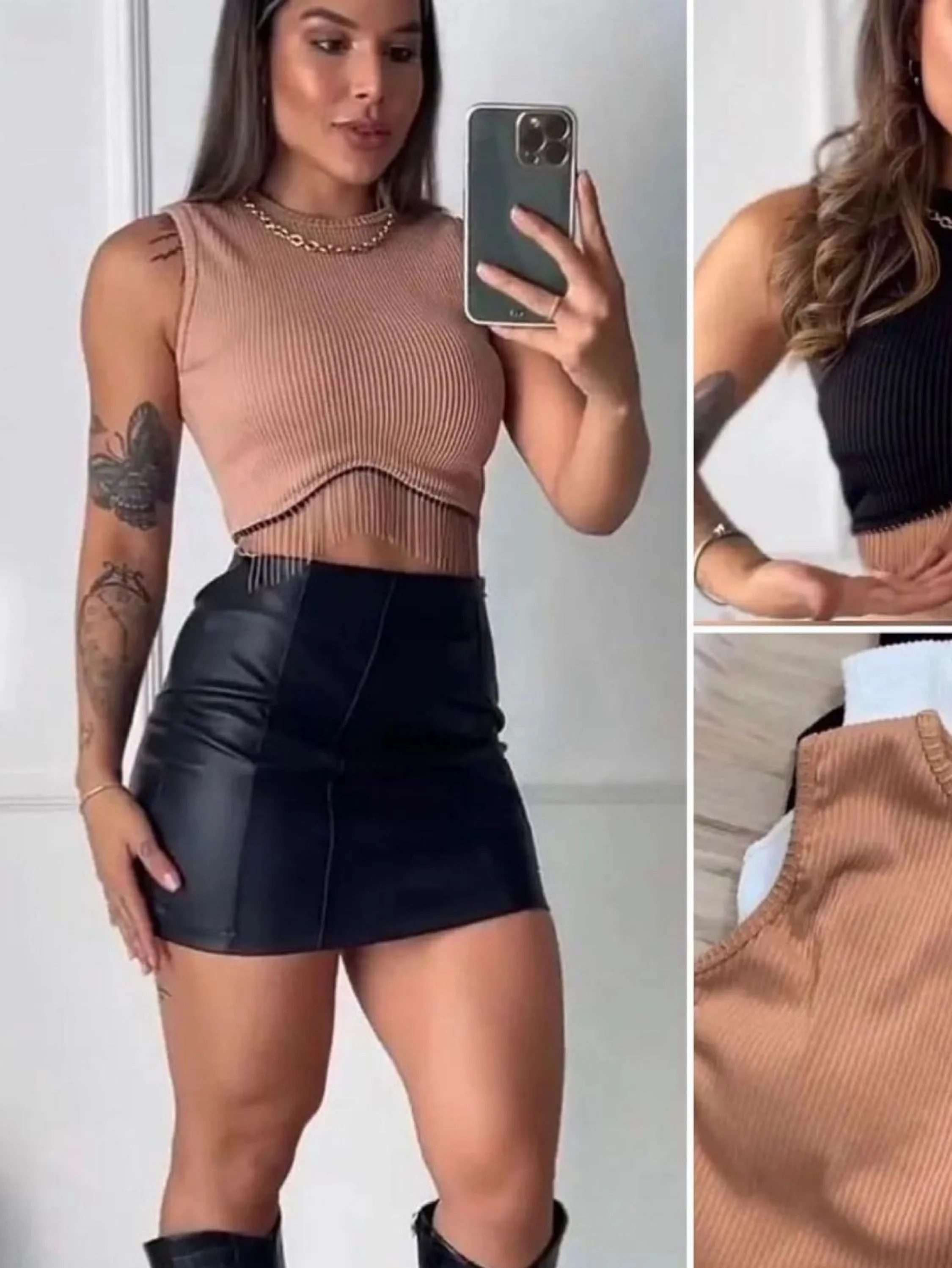 Cropped Feminino Canelado Com Brilho