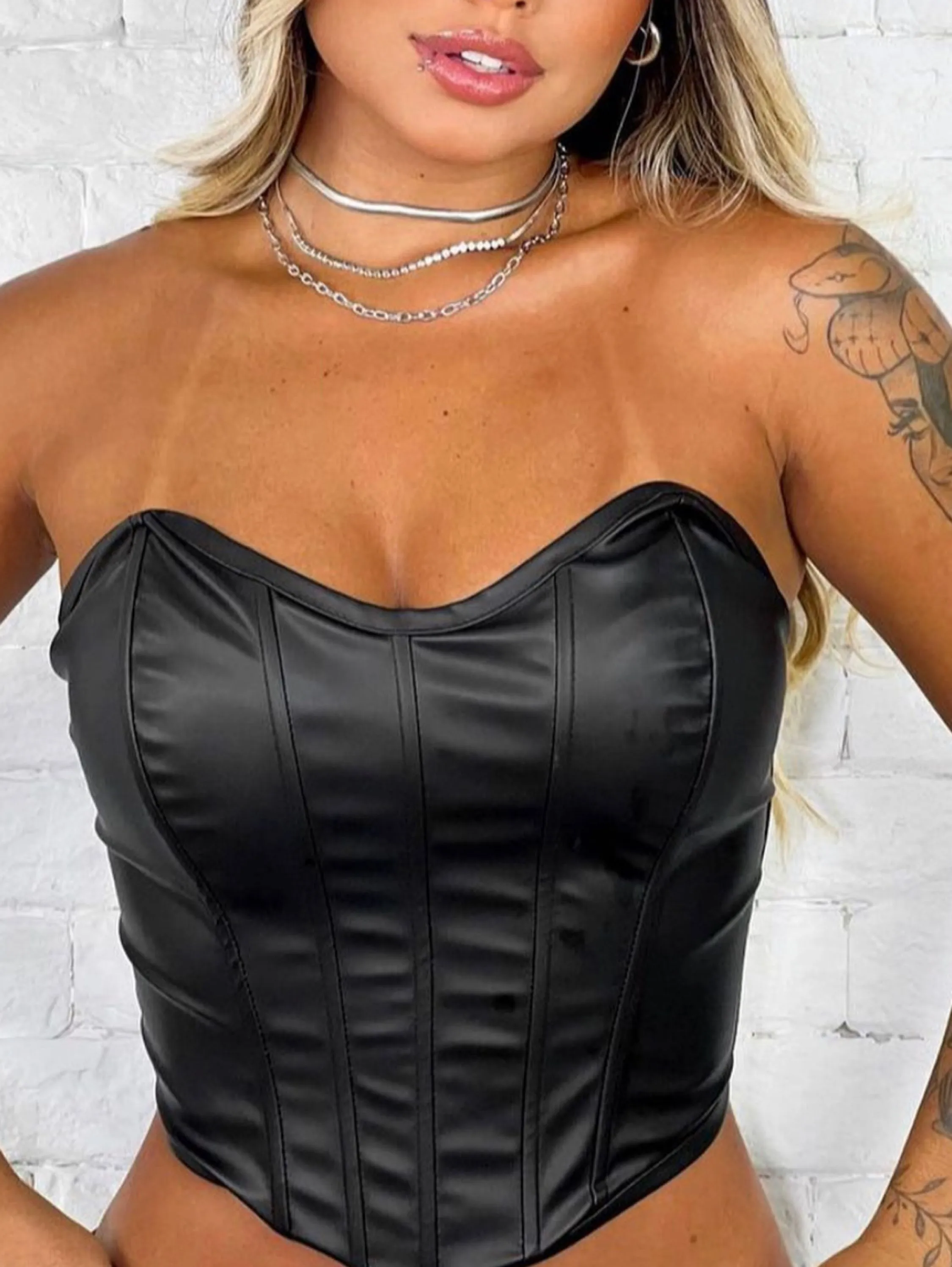 Cropped Feminino Corset Couro eco