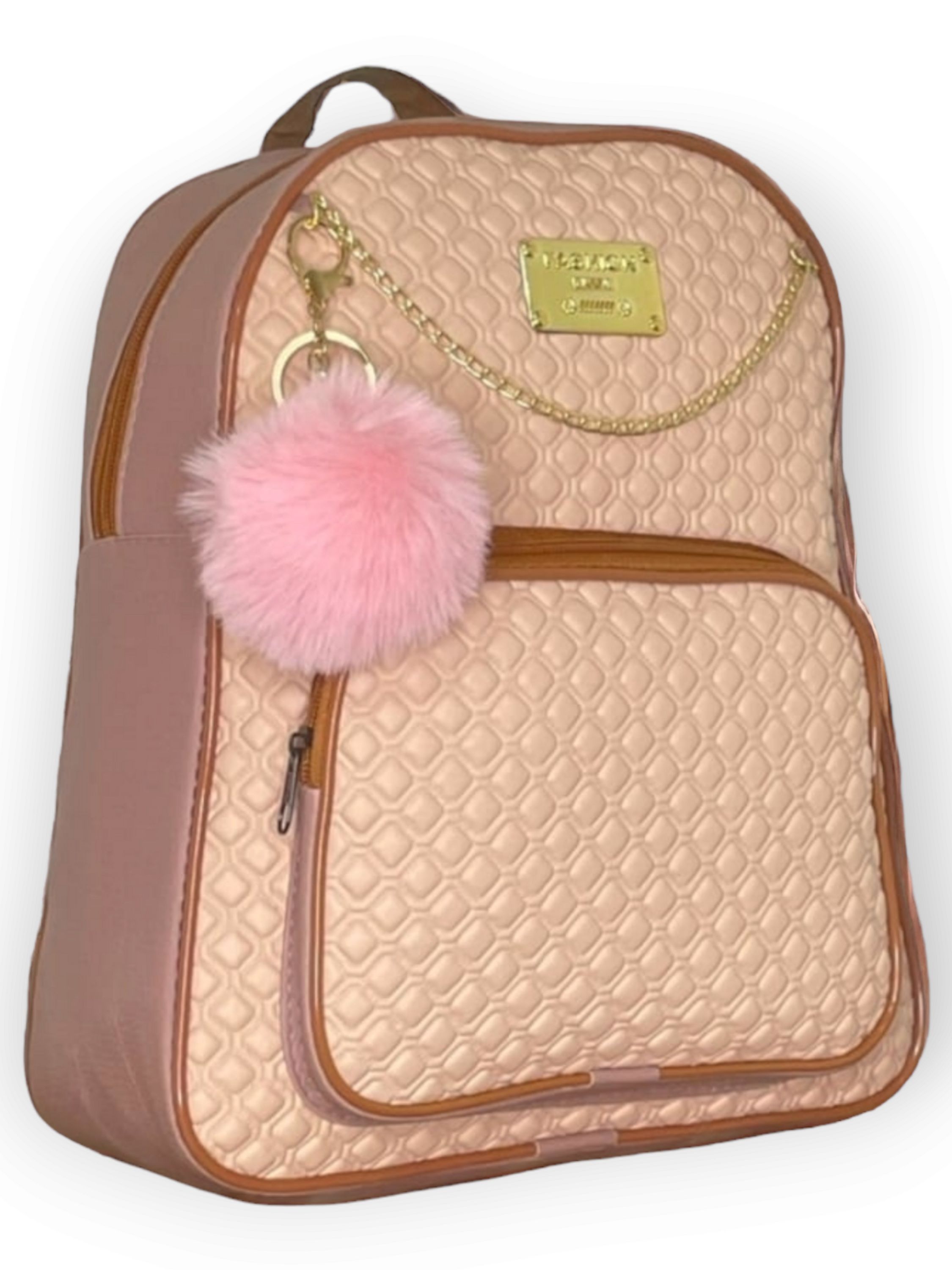 Mochila Feminina Bolsa c/ detalhe Corrente mais Pom Pom