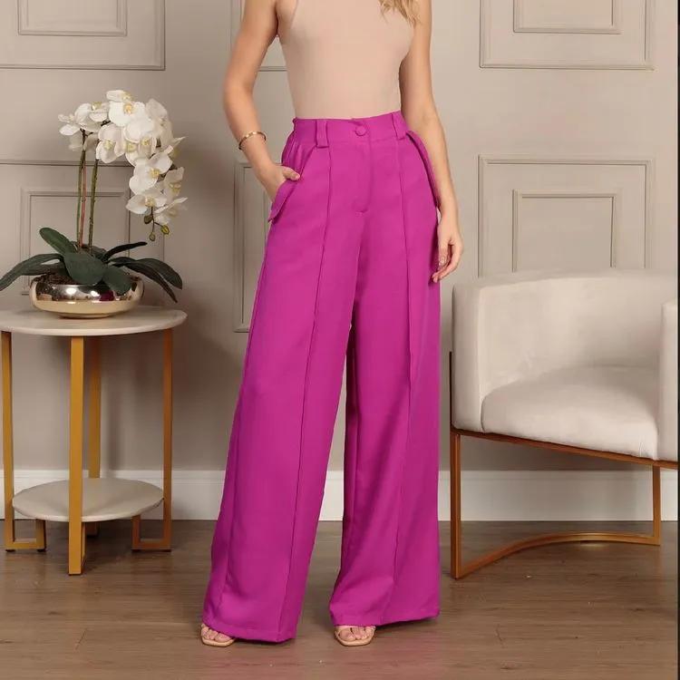 Calça pantalona com bolso, atrás com elástico ca43