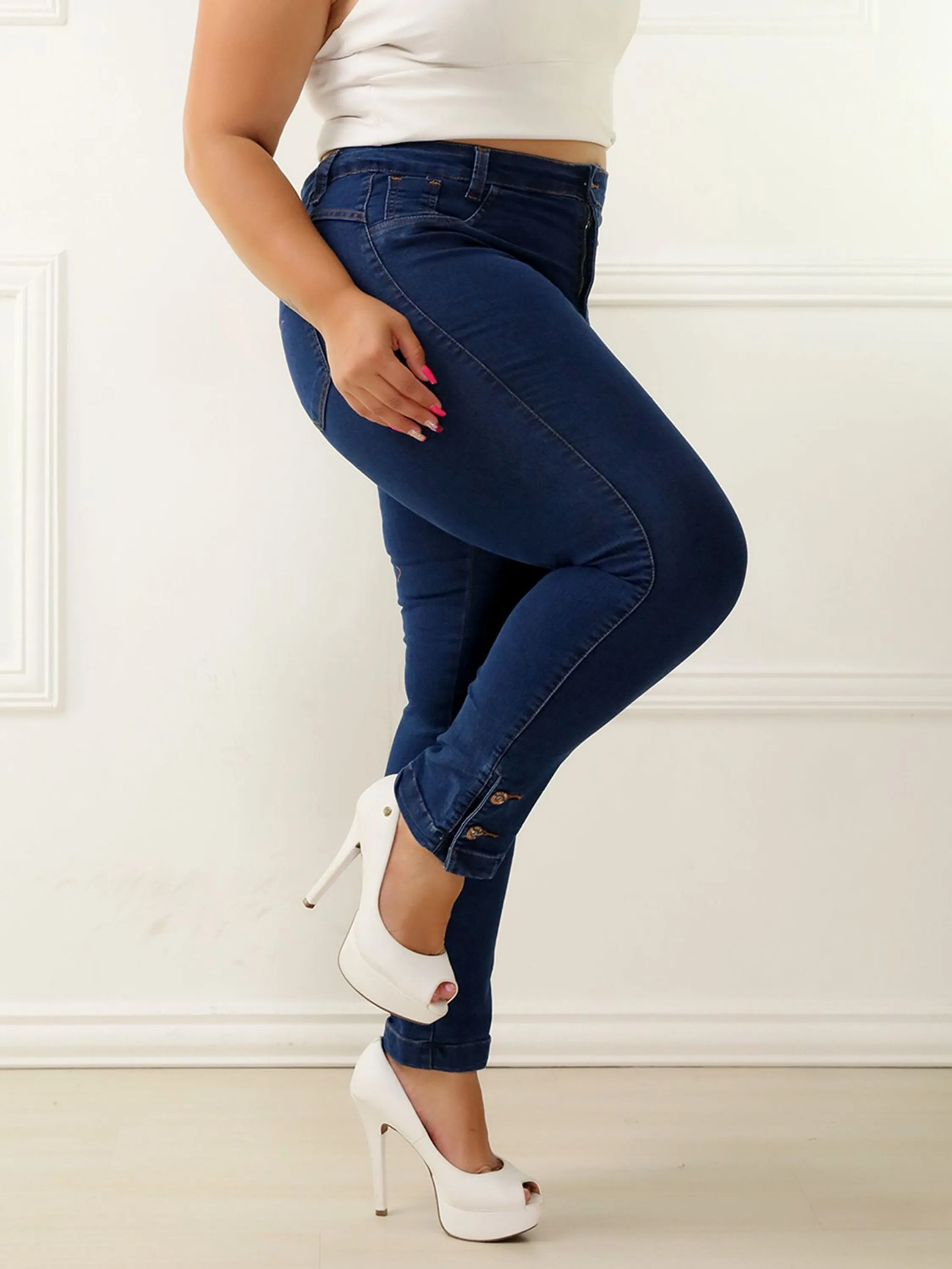 Calças Jeans Plus Size Femininos Skinny Lycra 395