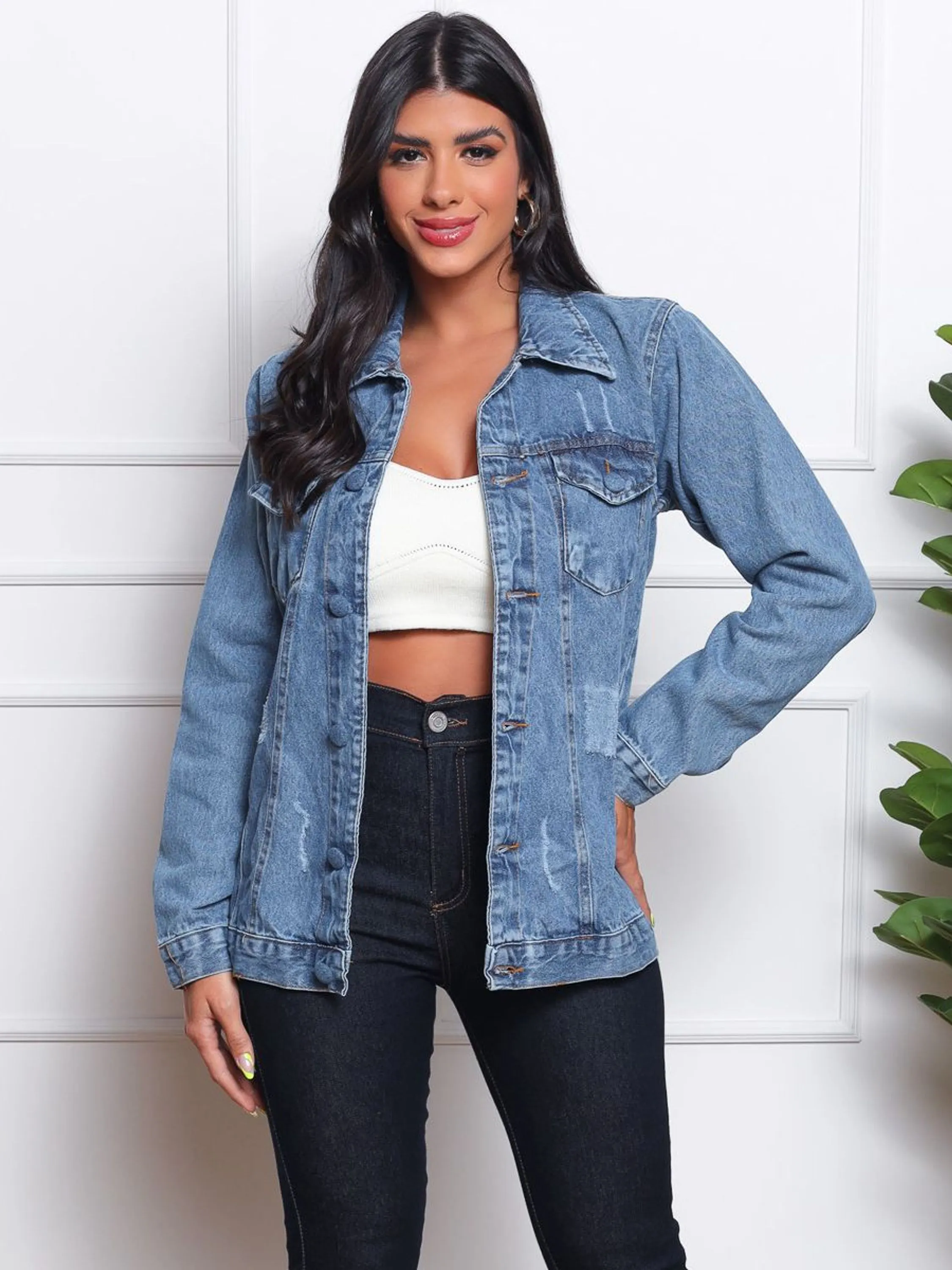 Max Jaqueta Jeans Feminino Longer Botão Forrado Parka 711