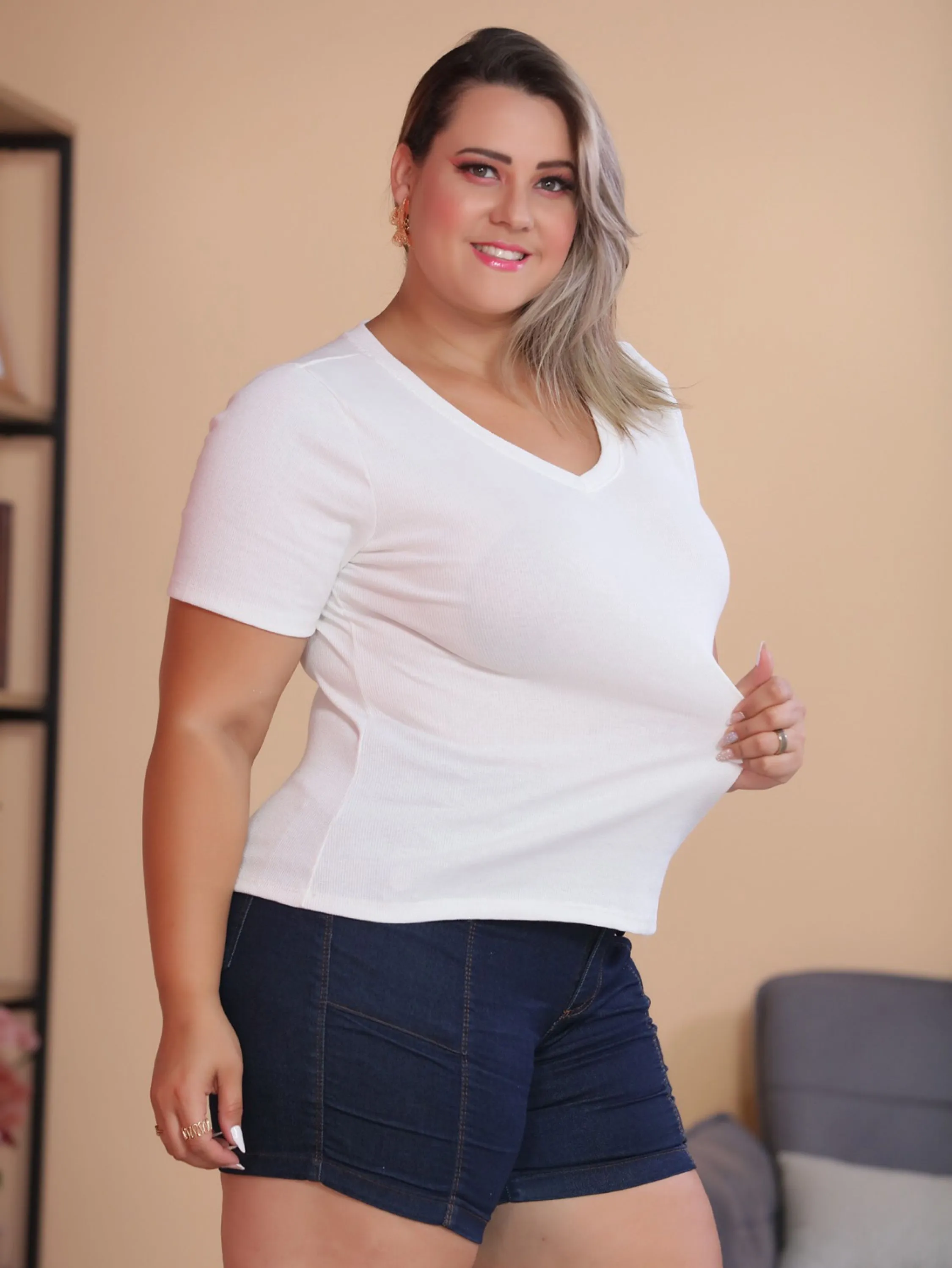 Blusa Tshirt Camiseta Feminina Canelada Plus Size Cores Verão