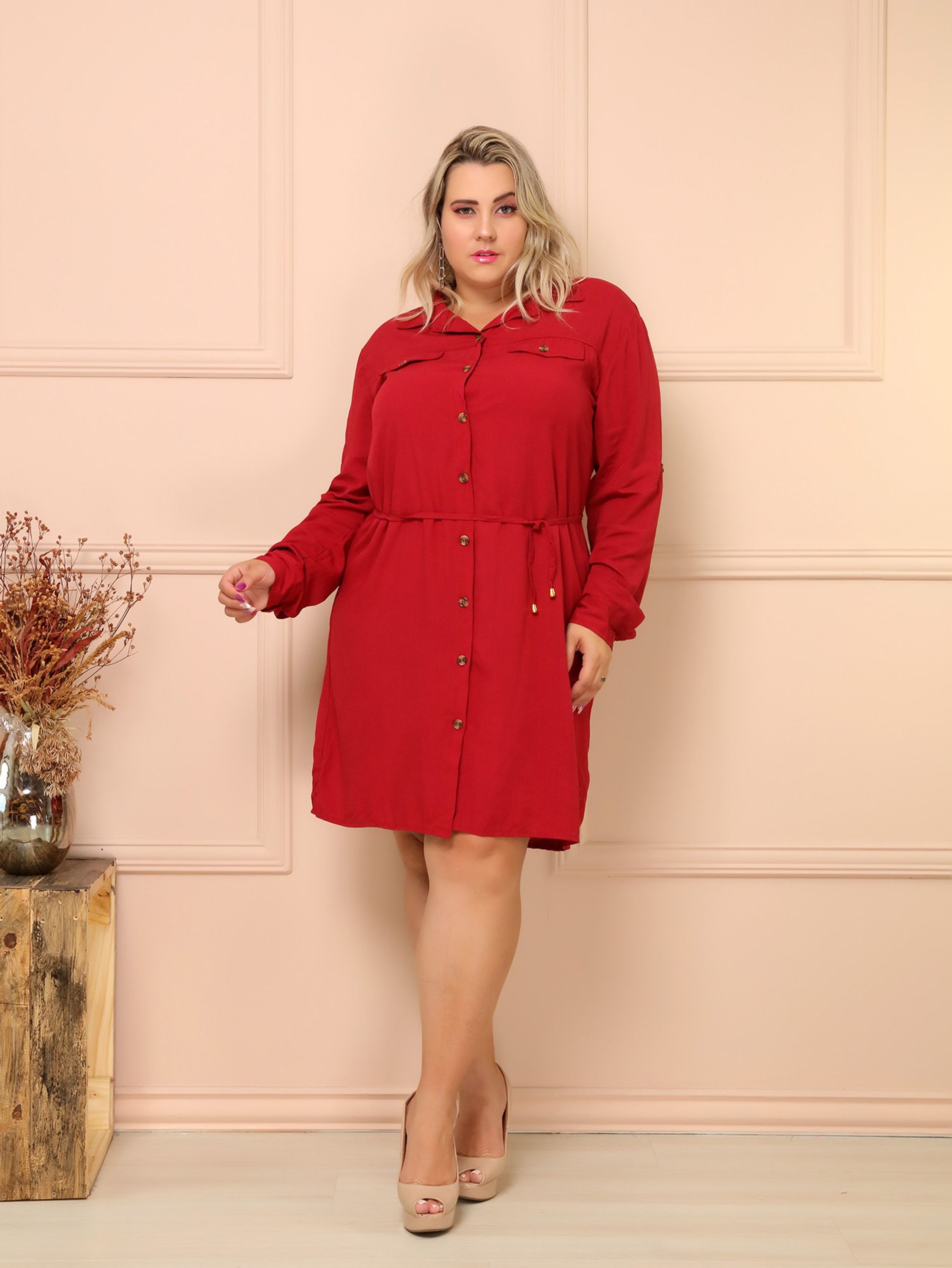 Vestido Feminino Camisa Chamise Manga longa Pluz Size Botões G1-G2 210