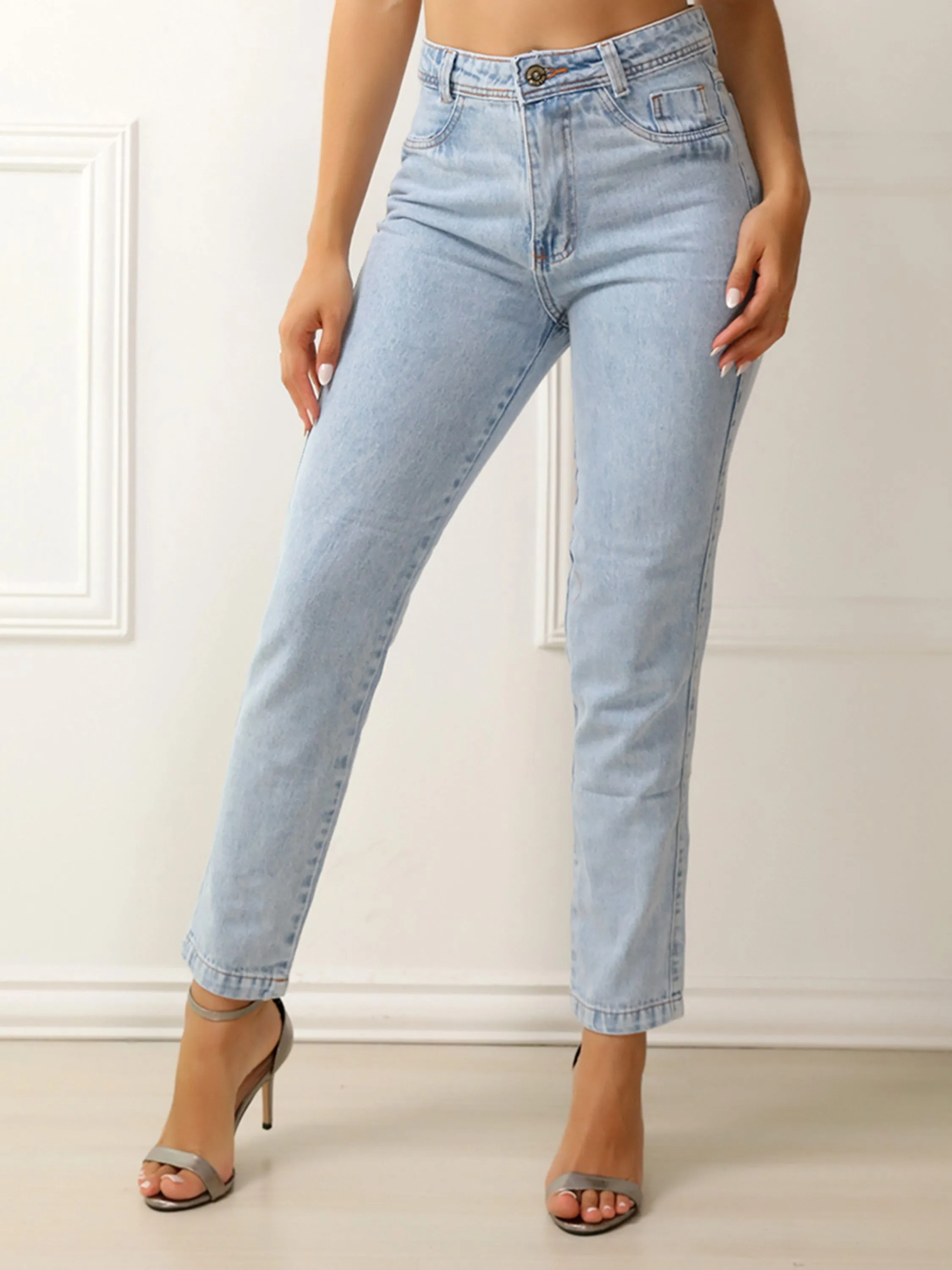 Calça Jeans Mom Feminina Cintura Alta Lisa 146