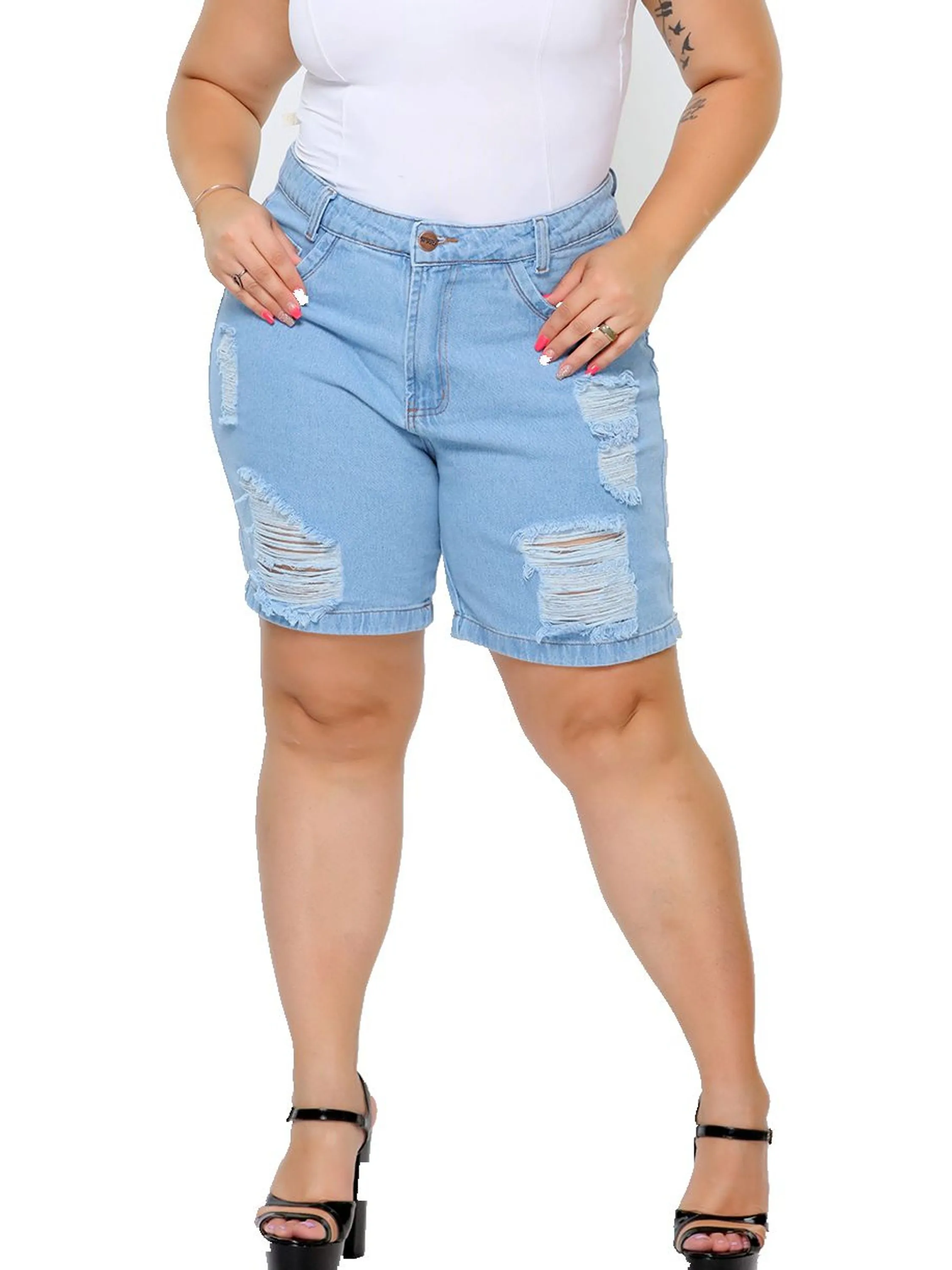 Bermuda Short Jeans Plus Size Feminina Ciclista 374