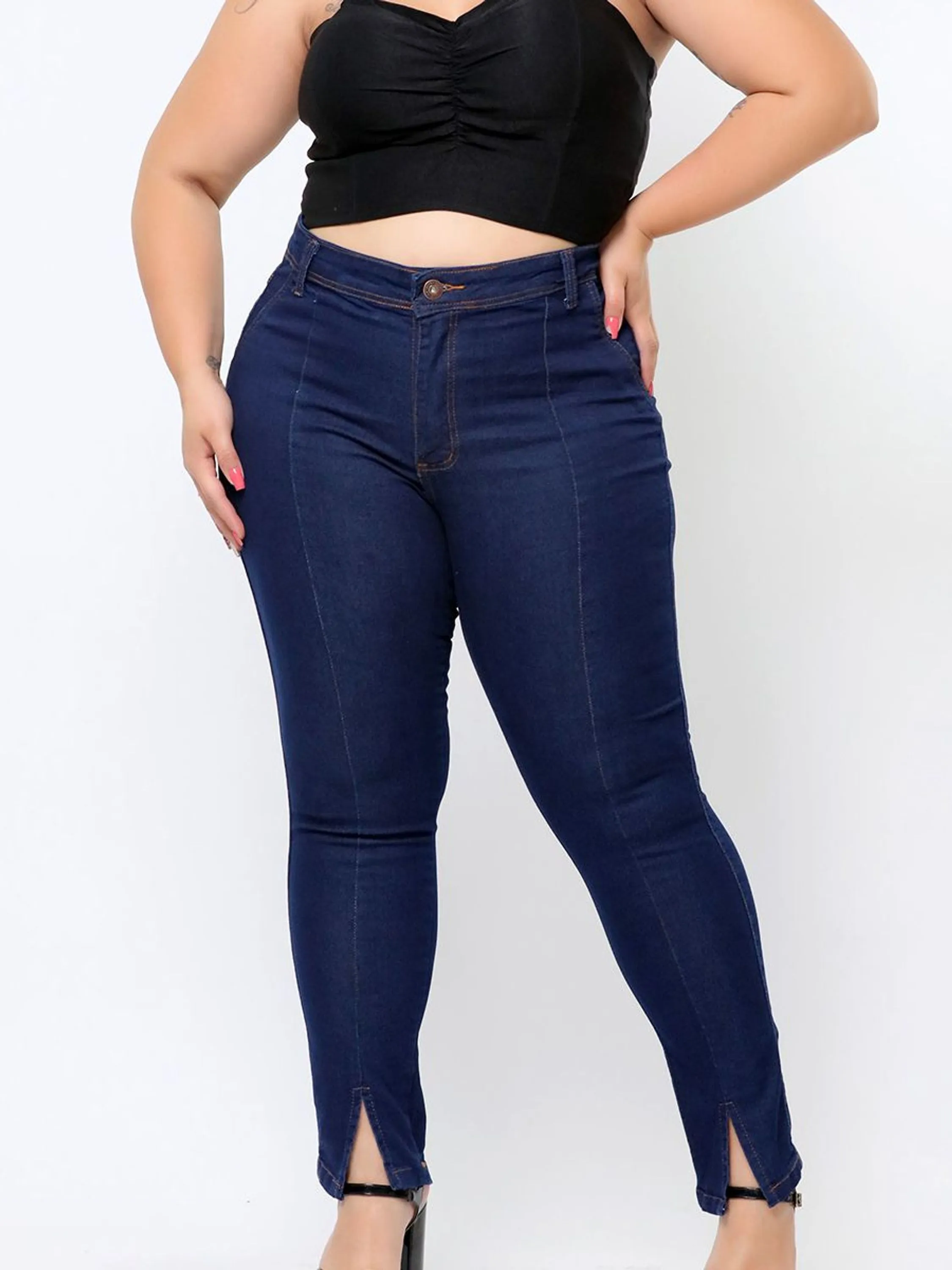 Calças Jeans Plus Size Feminino Skinny Lycra Cintura Alta 396